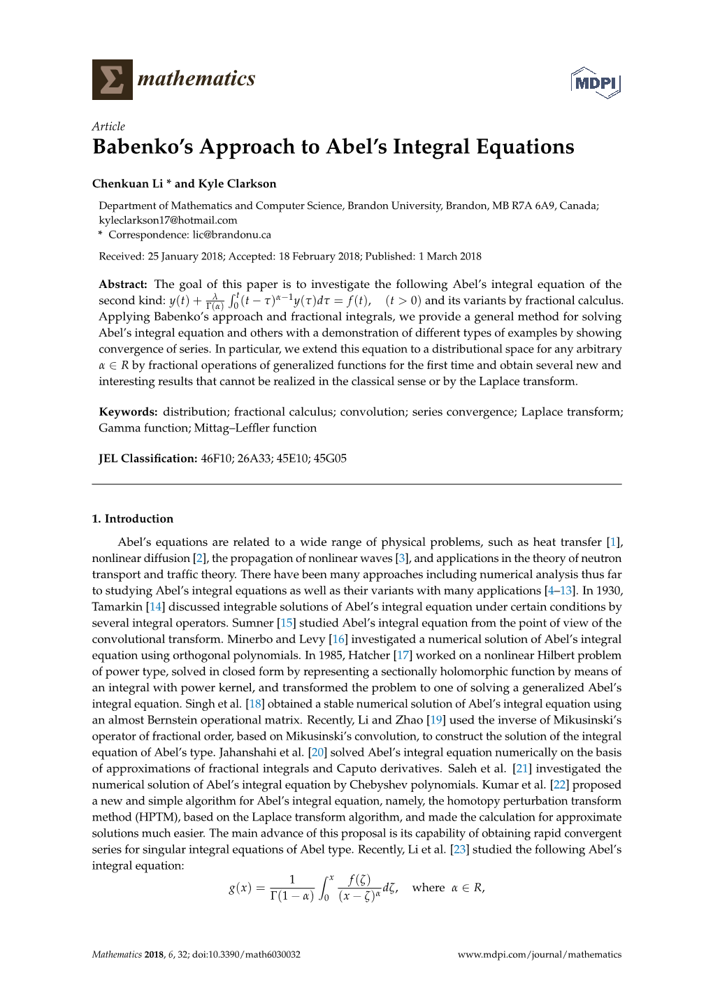 Babenko's Approach to Abel's Integral Equations