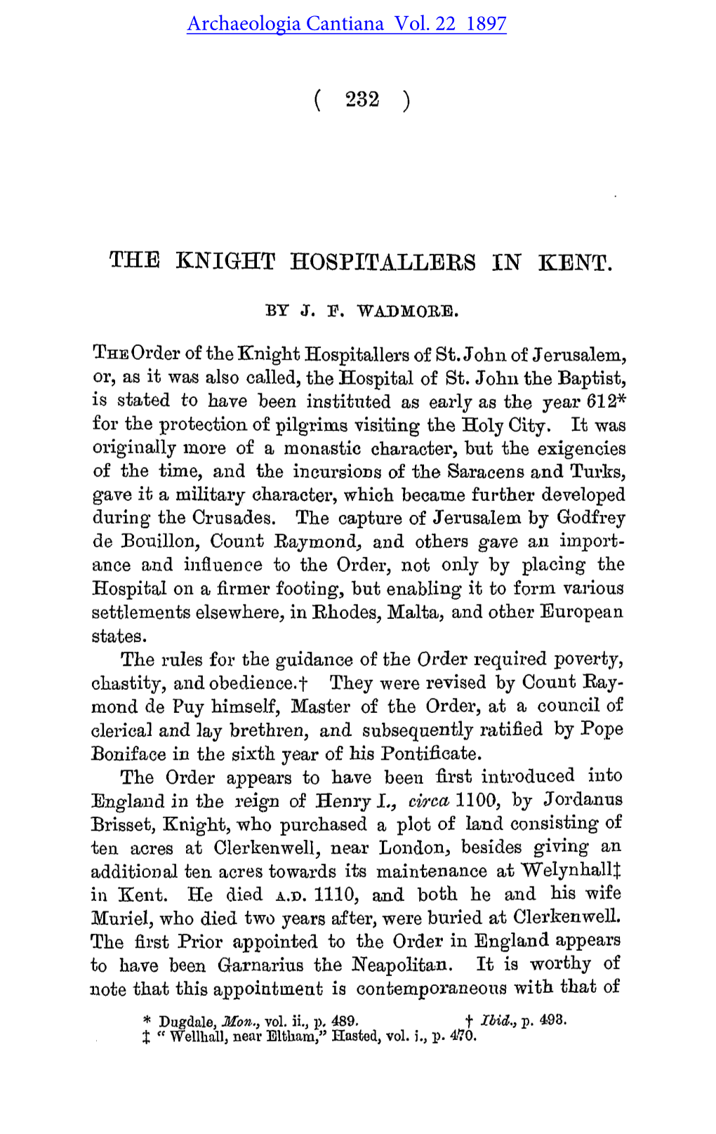 The Knight Hospitallers in Kent