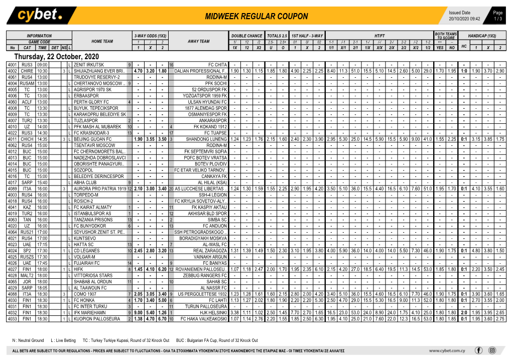 Midweek Regular Coupon 20/10/2020 09:42 1 / 3