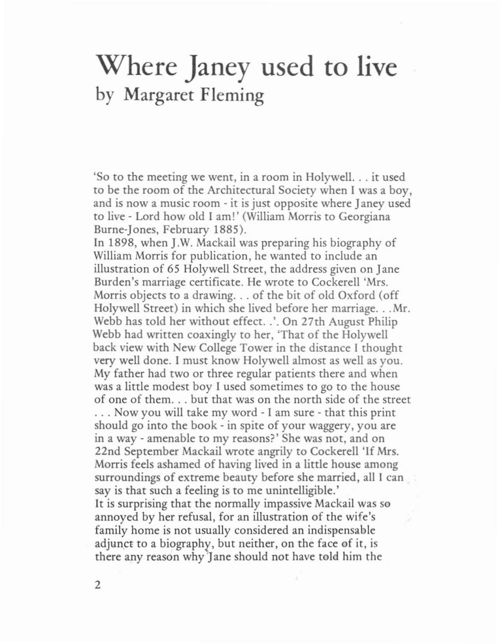 Where Janey Used to Live by Margaret Fleming
