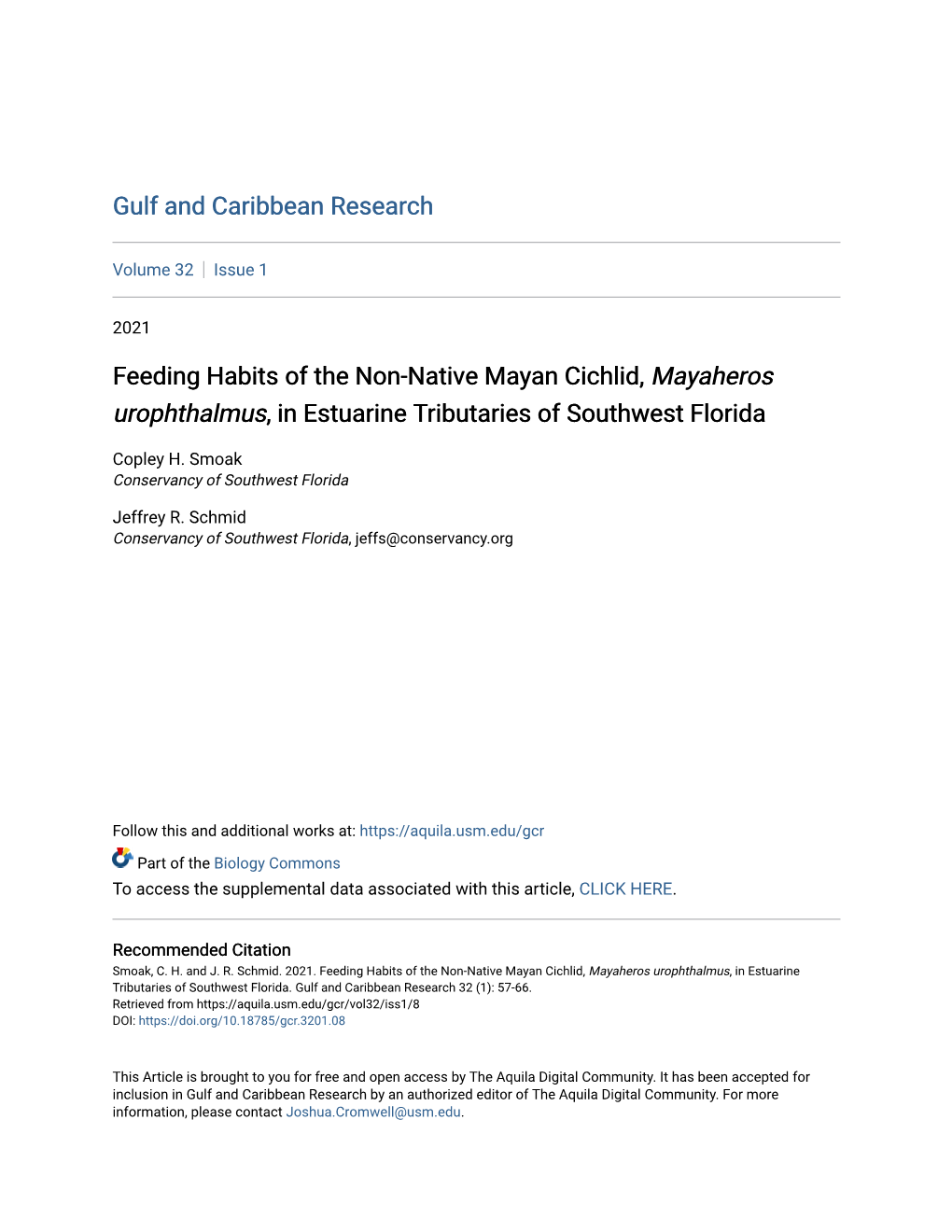 Feeding Habits of the Non-Native Mayan Cichlid, Mayaheros Urophthalmus, in Estuarine Tributaries of Southwest Florida