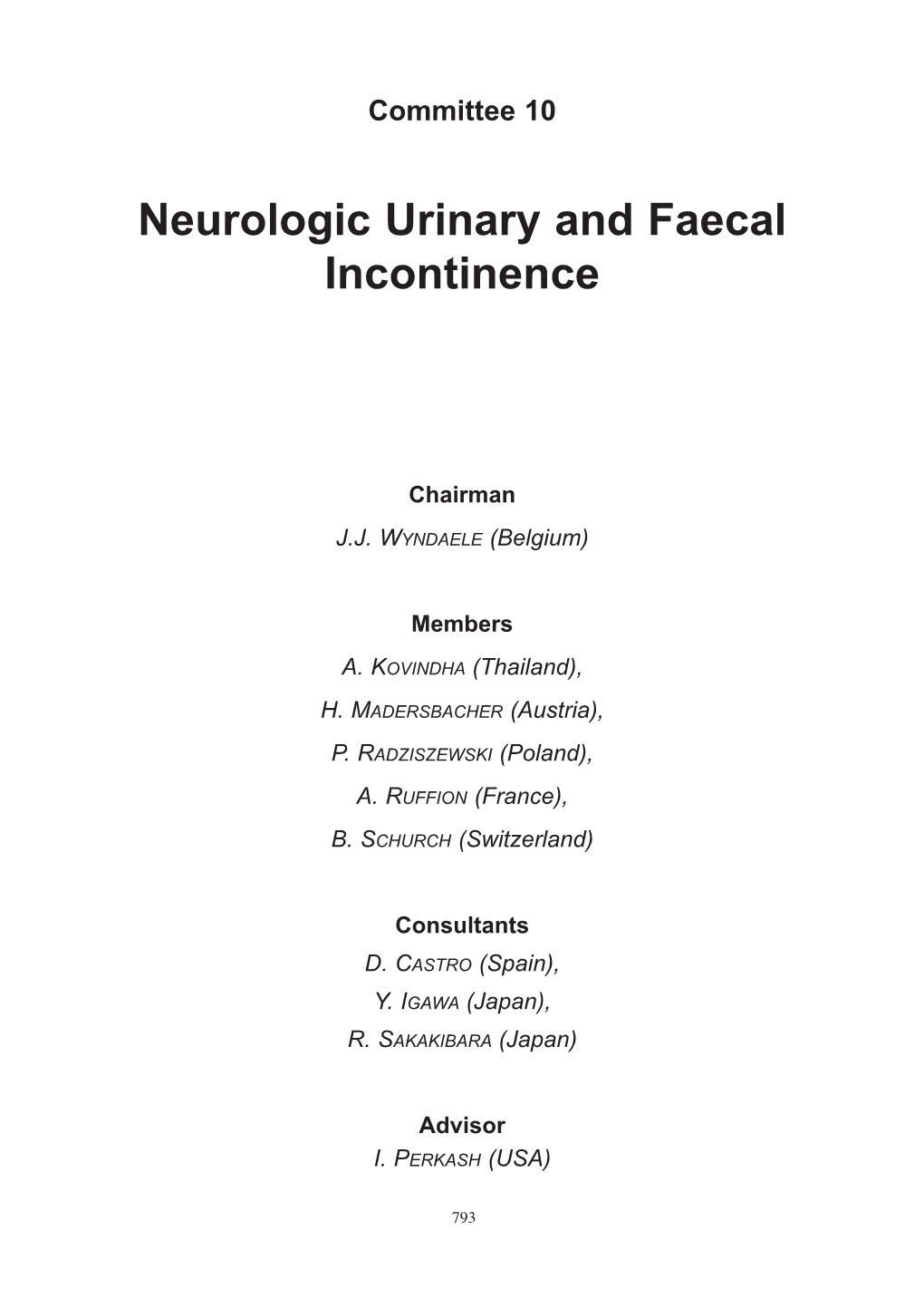 Neurologic Urinary and Faecal Incontinence