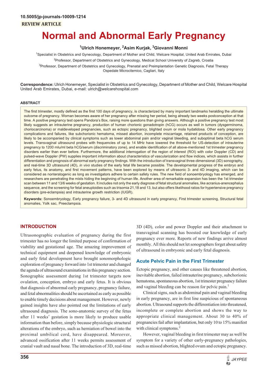 Normal and Abnormal Early Pregnancy