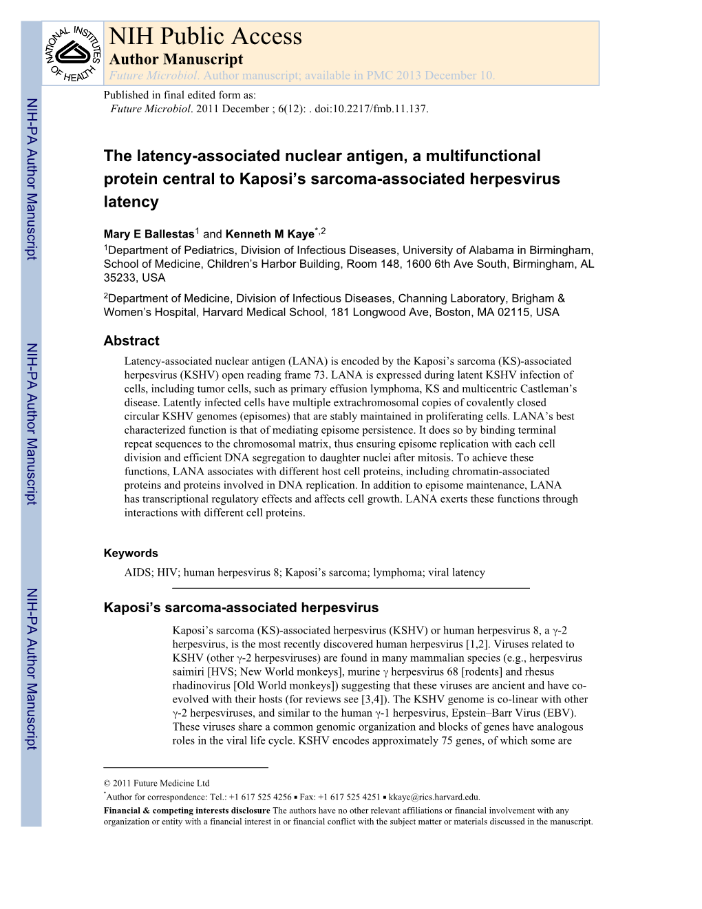 NIH Public Access Author Manuscript Future Microbiol