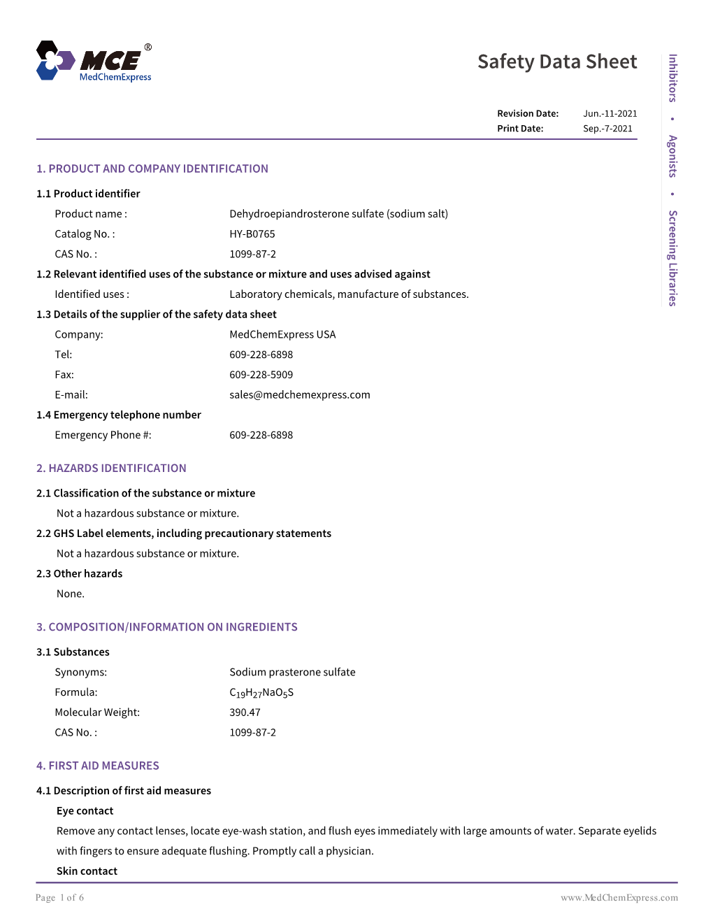 Dehydroepiandrosterone Sulfate Sodium Salt-SDS-Medchemexpress