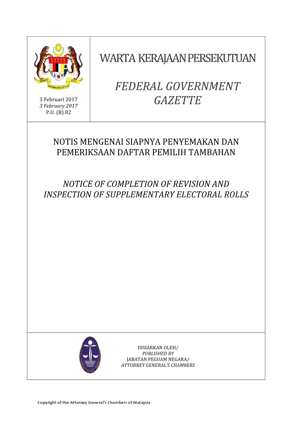 Warta Kerajaan Persekutuan/Federal Government Gazette – JOHOR