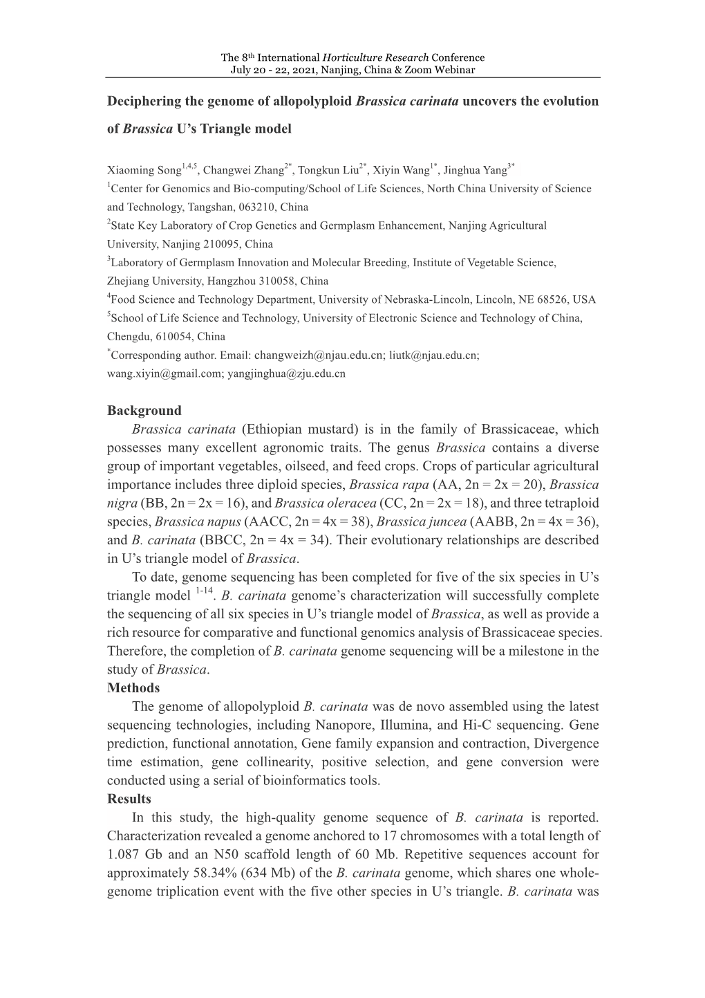 Deciphering the Genome of Allopolyploid Brassica Carinata Uncovers the Evolution of Brassica U’S Triangle Model