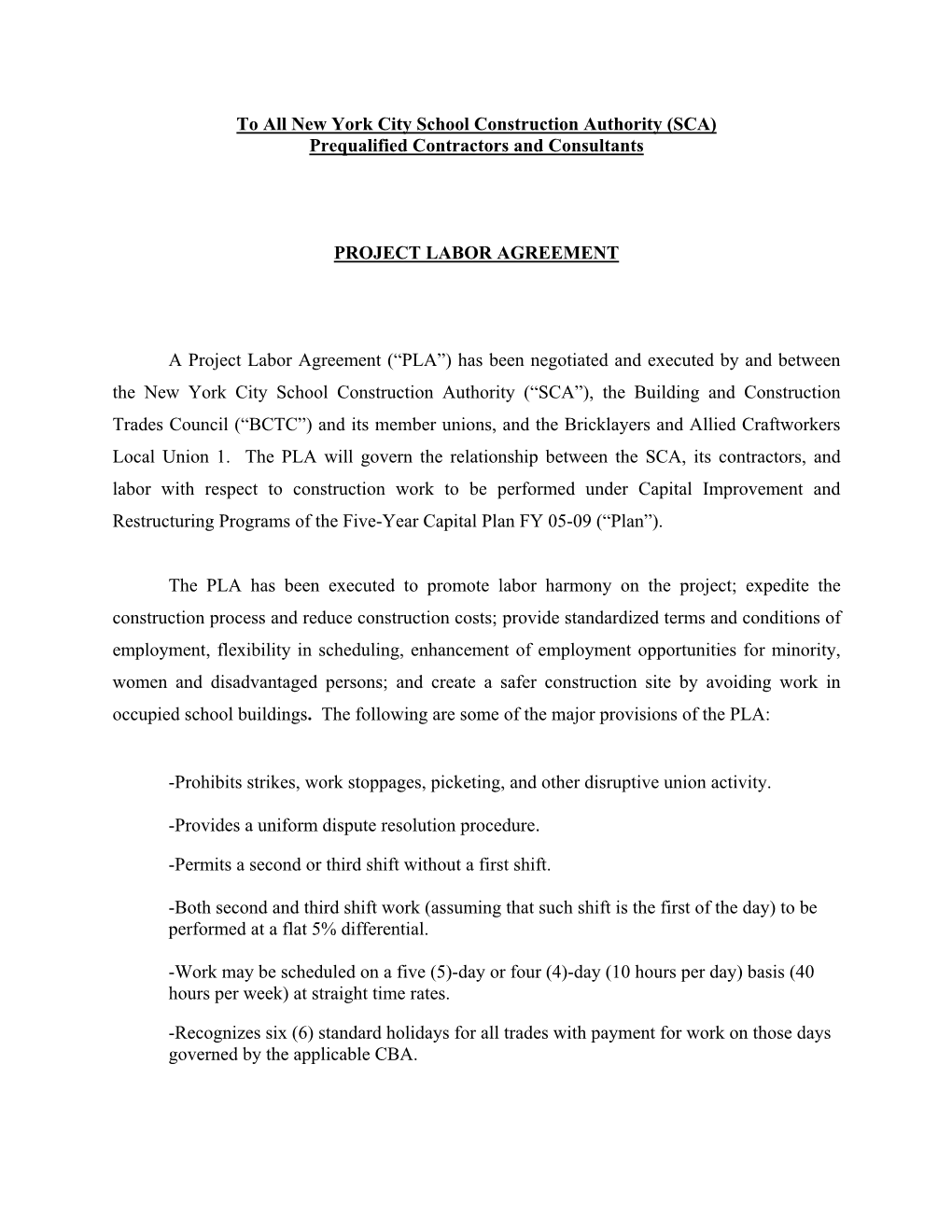 Project Labor Agreement