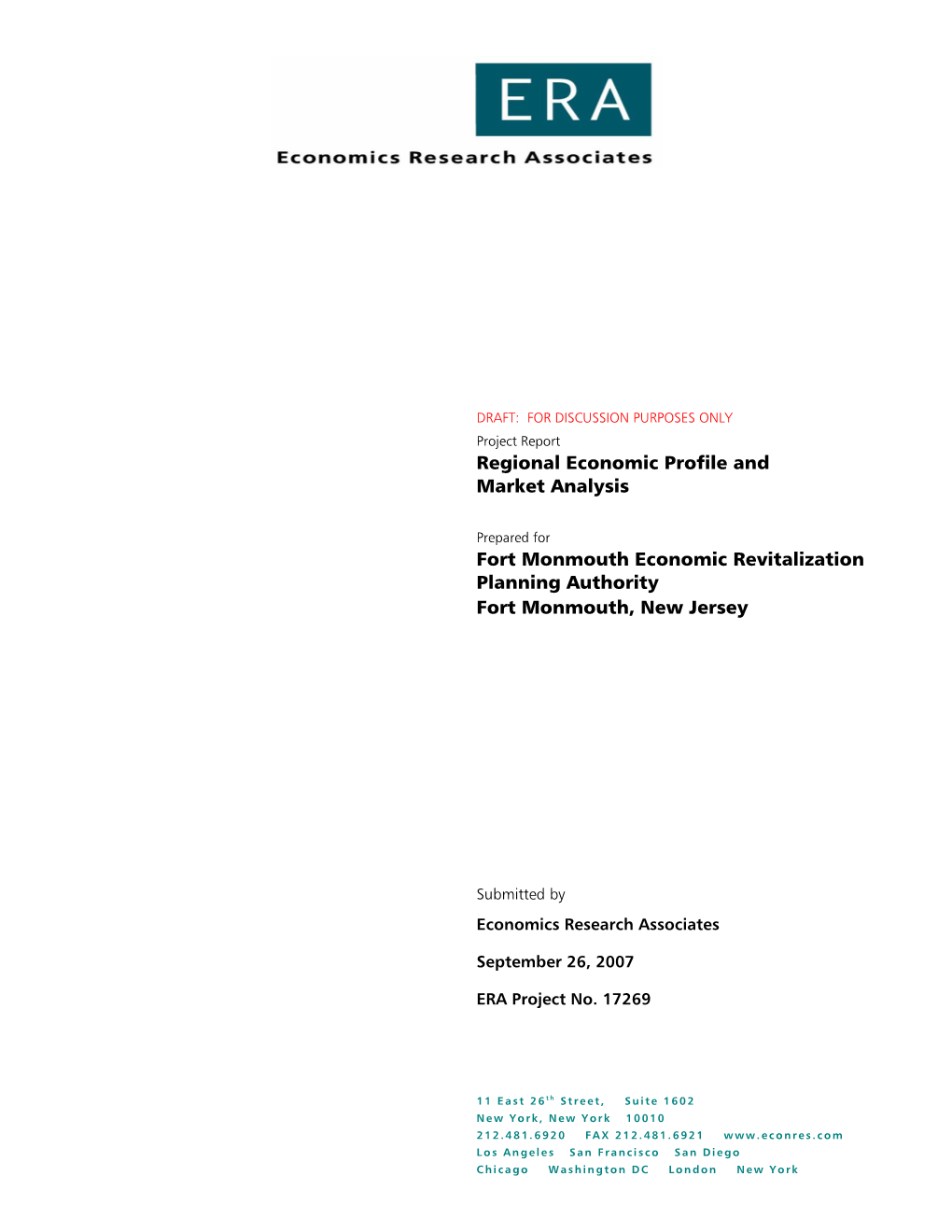 Regional Economic Profile and Market Analysis Fort Monmouth Economic