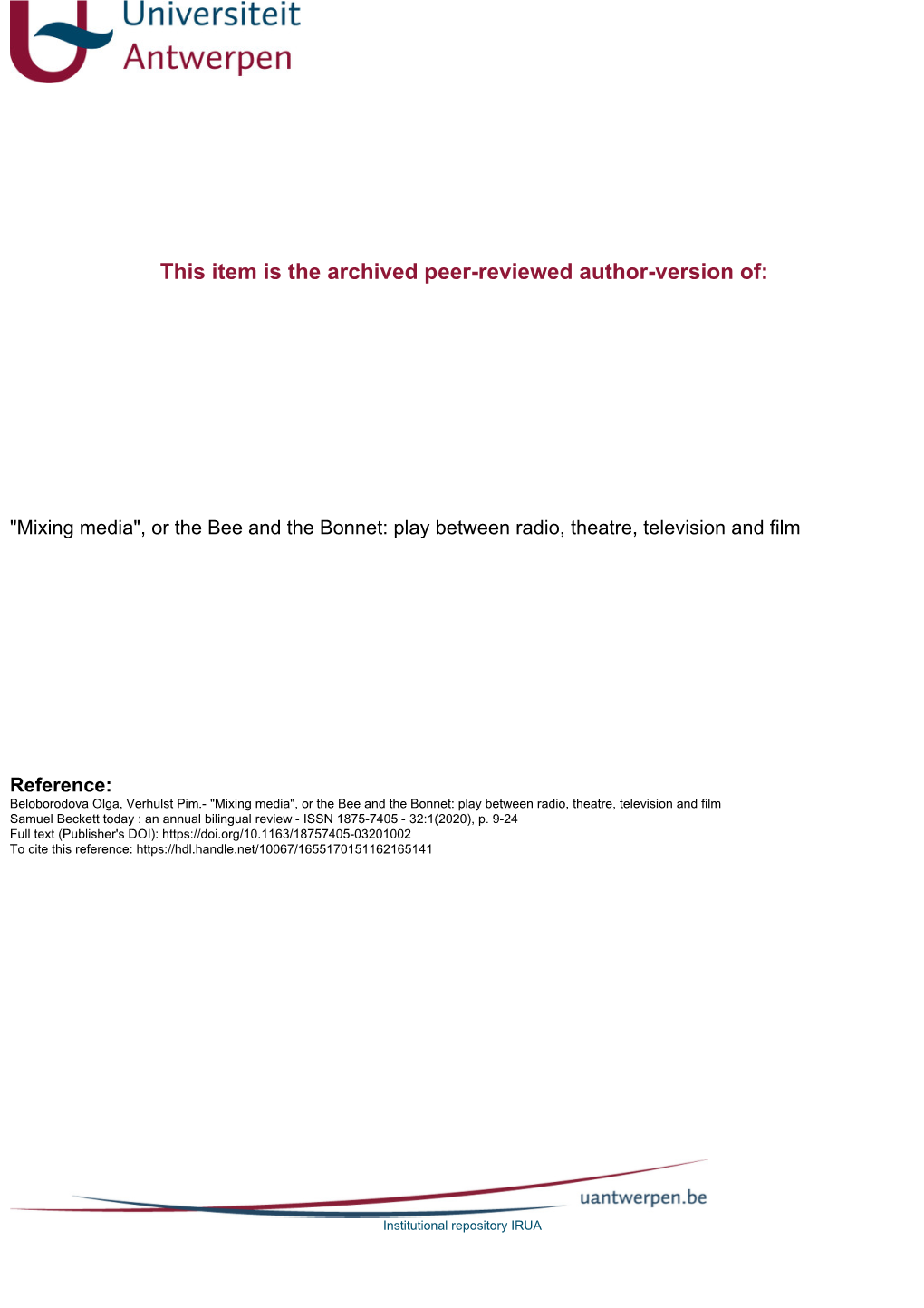 Postprint : Author's Final Peer-Reviewed Version