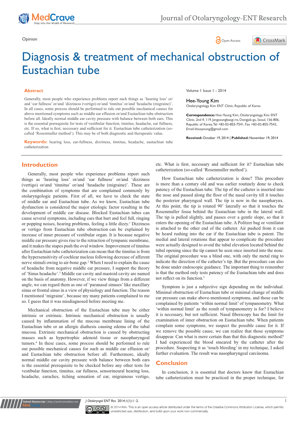 Diagnosis & Treatment of Mechanical Obstruction of Eustachian Tube