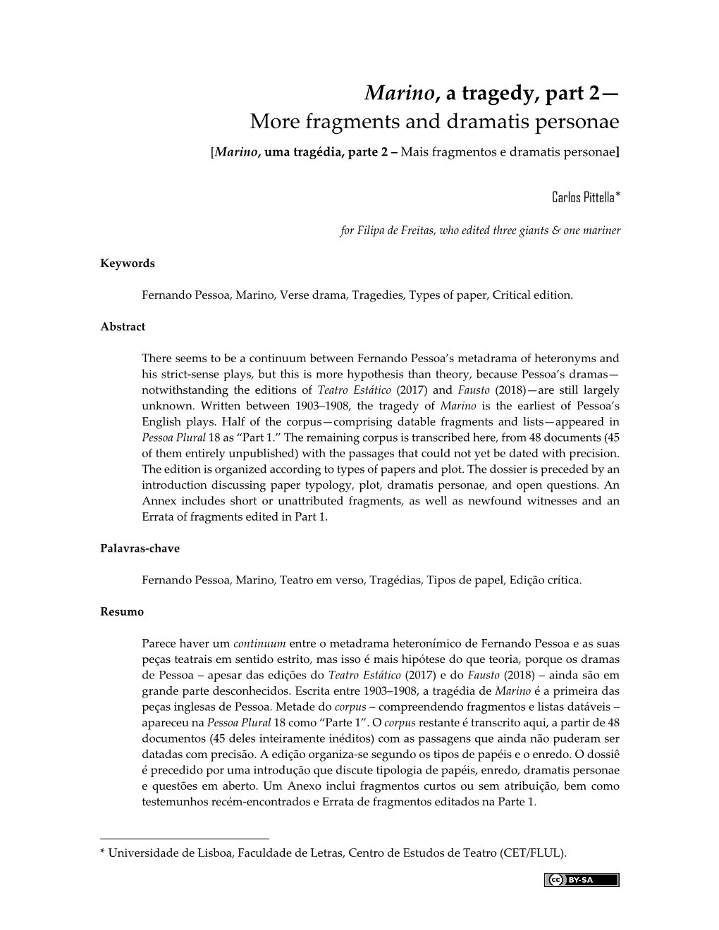 Marino, a Tragedy, Part 2— More Fragments and Dramatis Personae [Marino, Uma Tragédia, Parte 2 – Mais Fragmentos E Dramatis Personae]