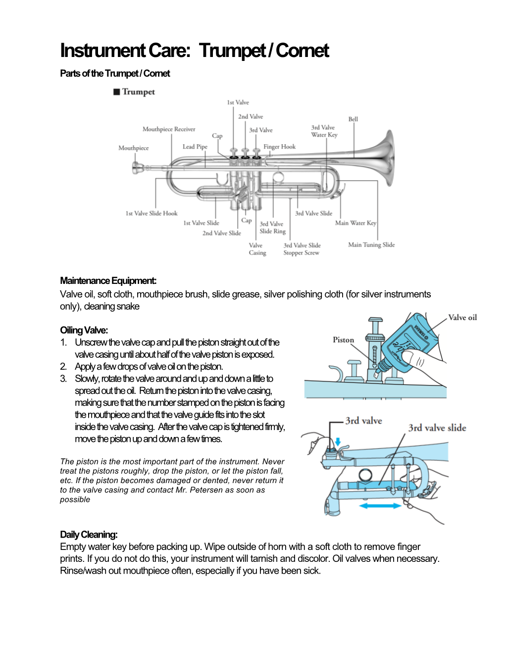 Instrument Care: Trumpet / Cornet Parts of the Trumpet / Cornet