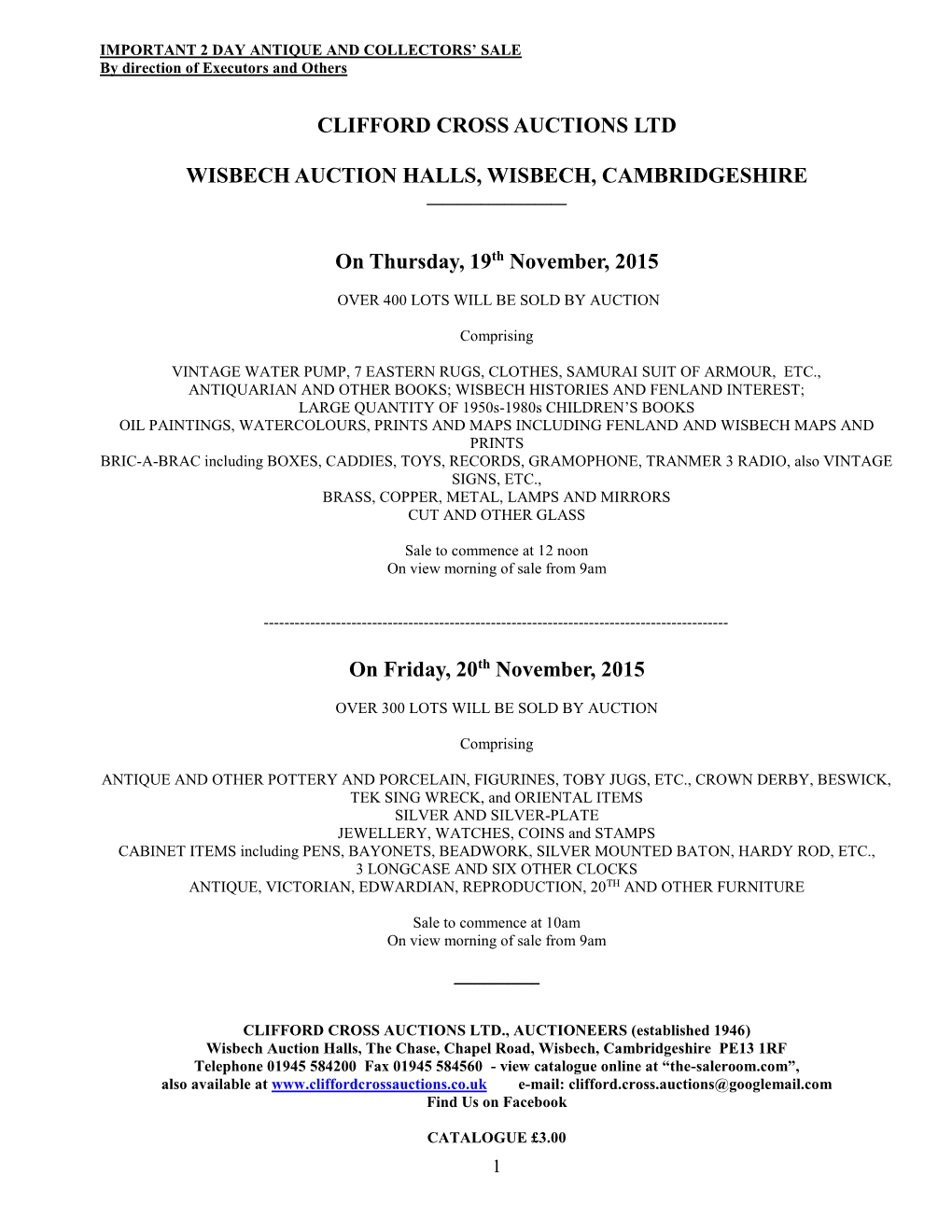 Clifford Cross Auctions Ltd Wisbech Auction Halls