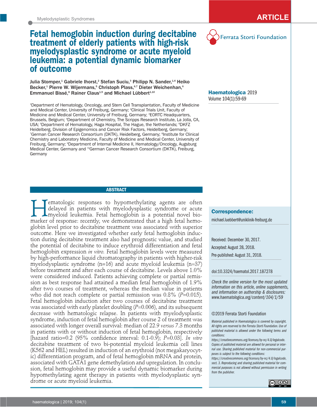 Fetal Hemoglobin Induction During Decitabine Treatment of Elderly