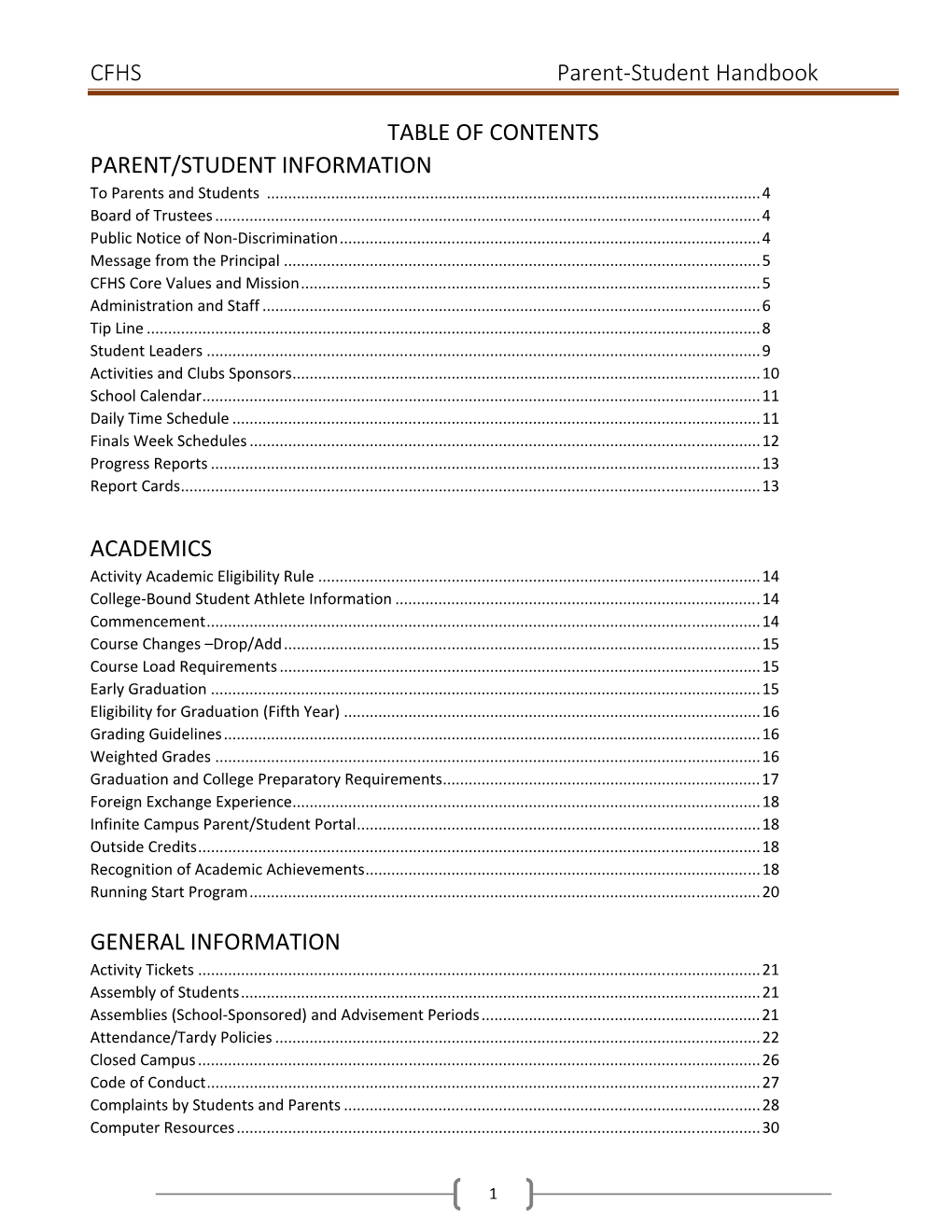 CFHS Parent‐Student Handbook