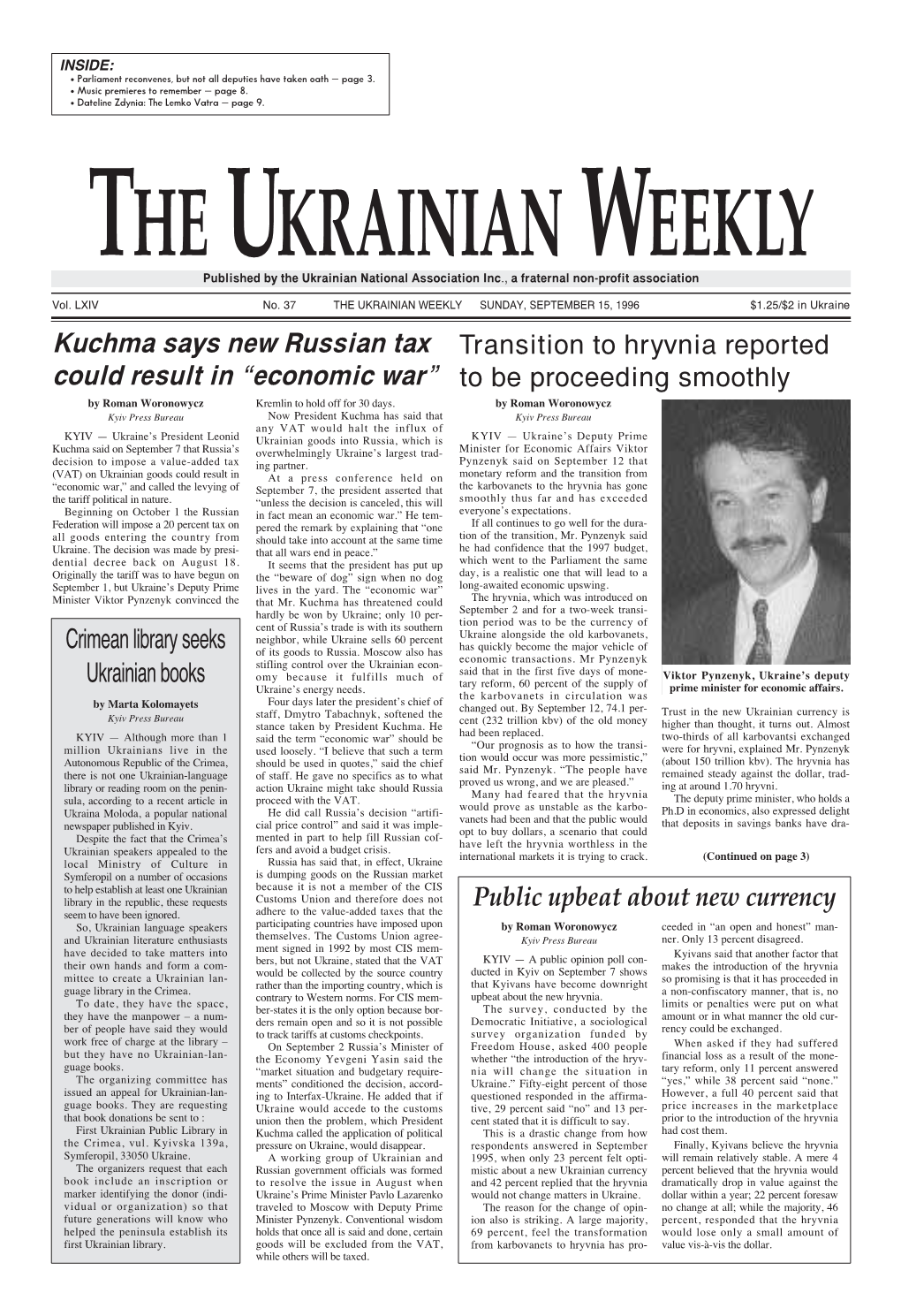 The Ukrainian Weekly 1996, No.37