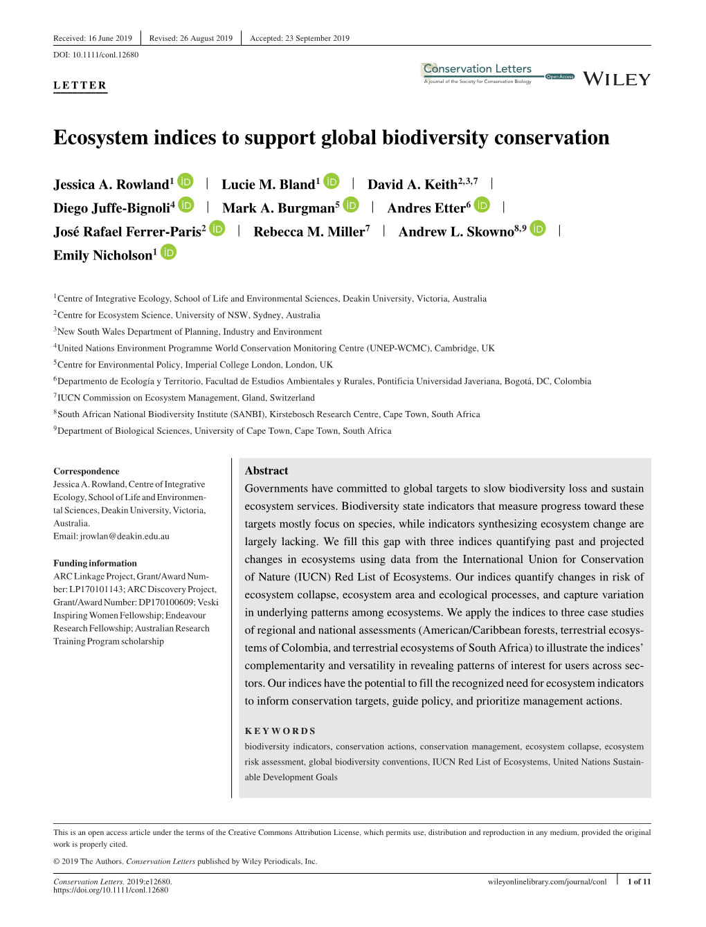 Ecosystem Indices to Support Global Biodiversity Conservation