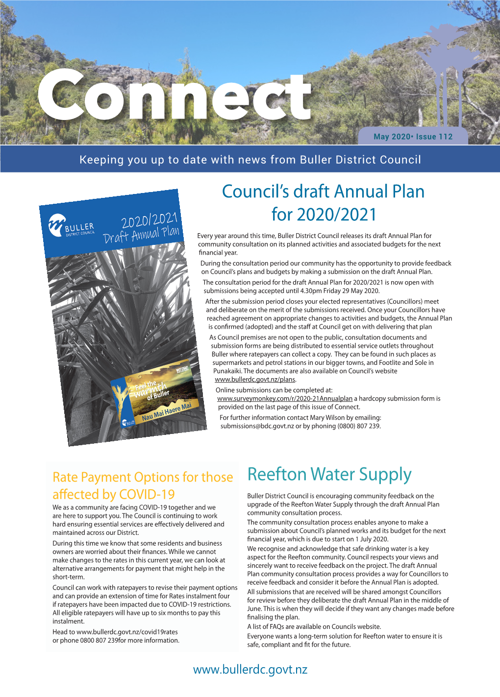 Council's Draft Annual Plan for 2020/2021 Reefton Water Supply