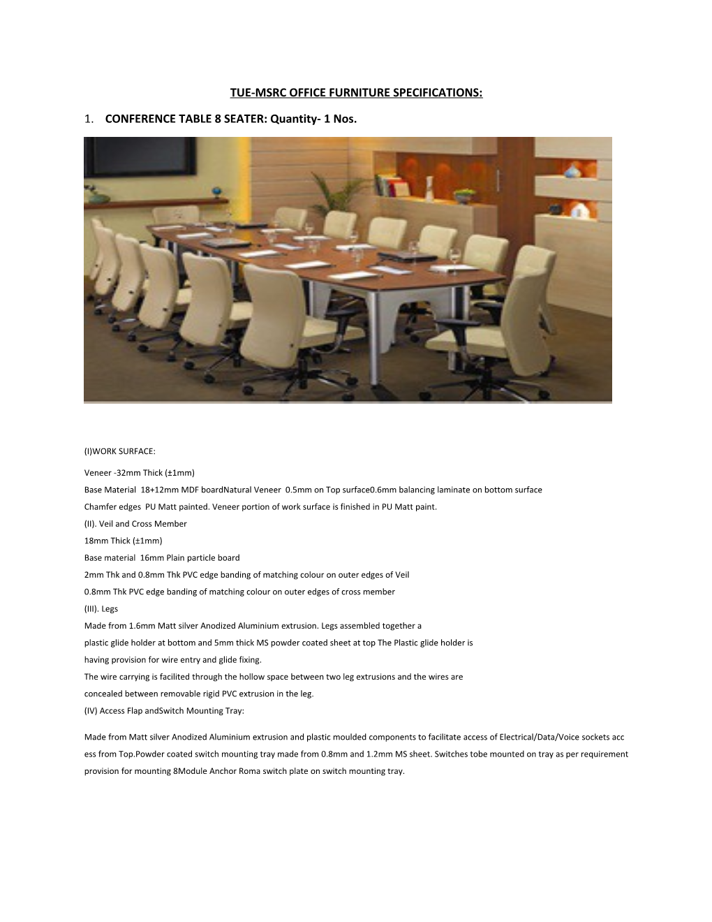 Tue-Msrc Office Furniture Specifications