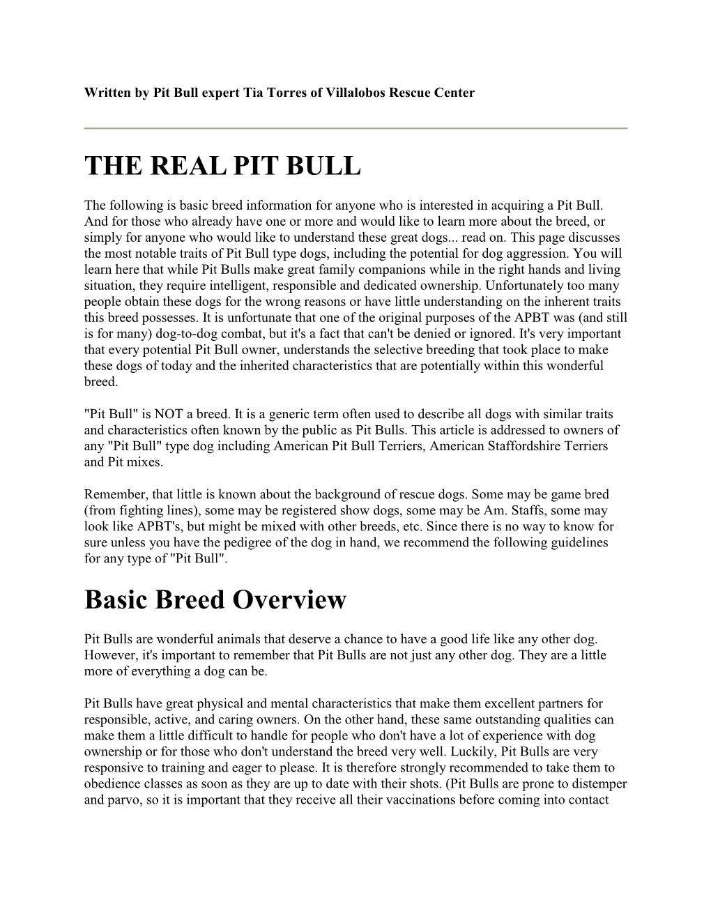 THE REAL PIT BULL Basic Breed Overview