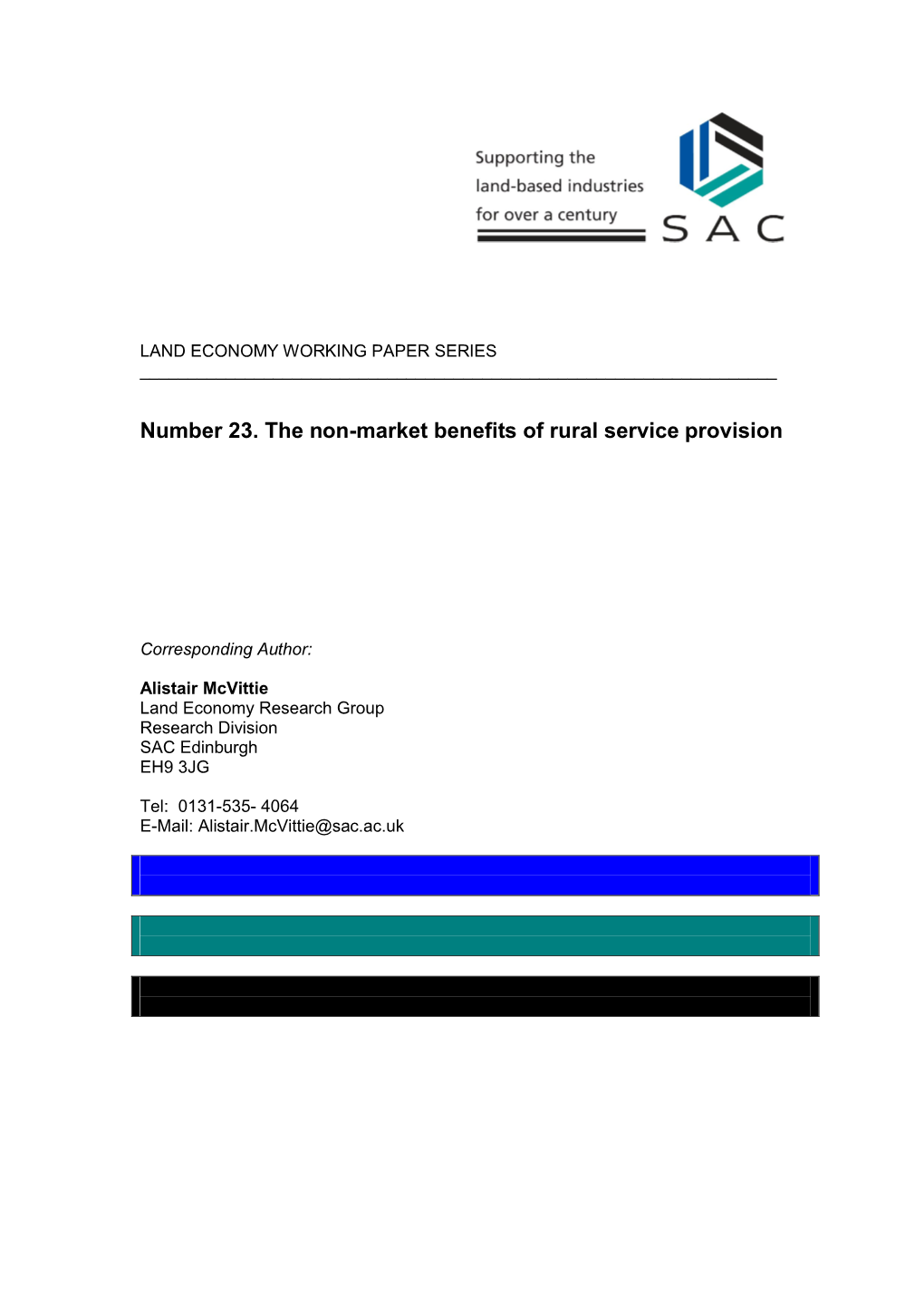 Number 23. the Non-Market Benefits of Rural Service Provision