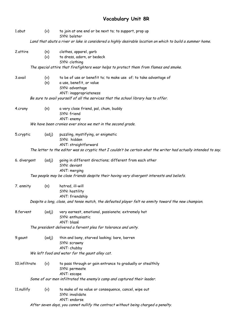 Vocabulary Unit 8R