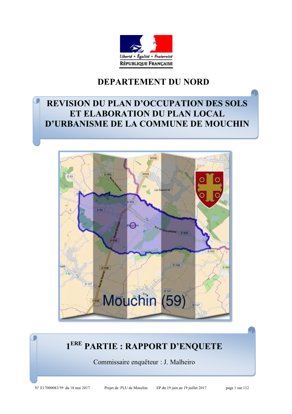 Departement Du Nord Revision Du Plan D'occupation Des Sols Et Elaboration Du Plan Local D'urbanisme De La Commune De Mouchin