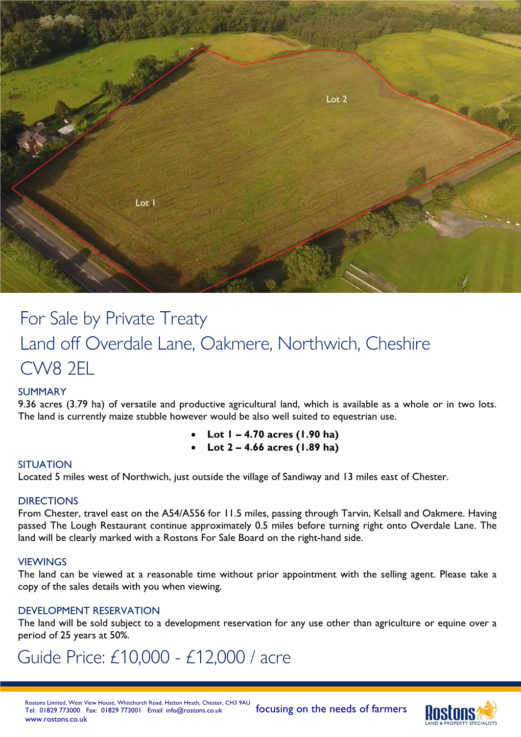 For Sale by Private Treaty Land Off Overdale Lane, Oakmere