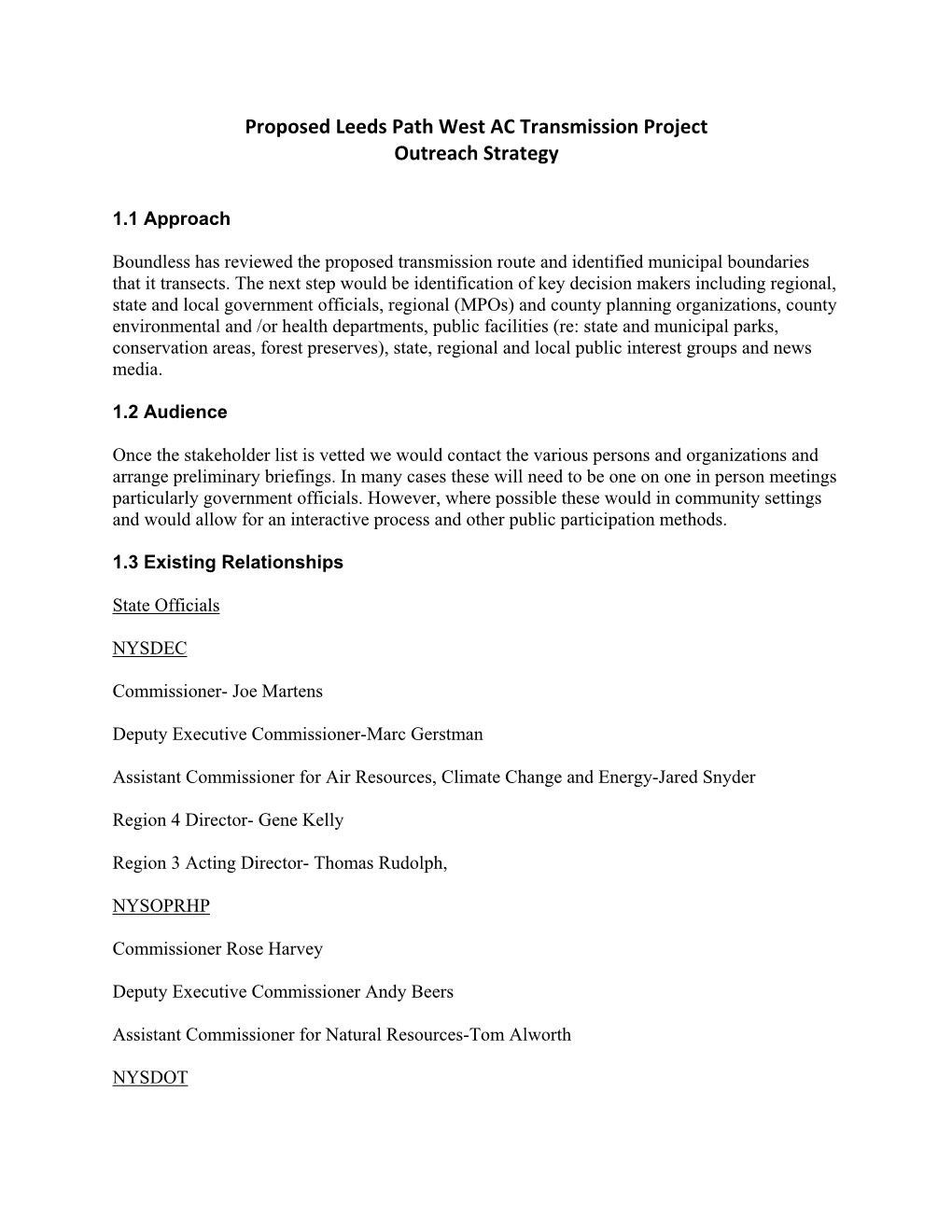 Proposed Leeds Path West AC Transmission Project Outreach Strategy