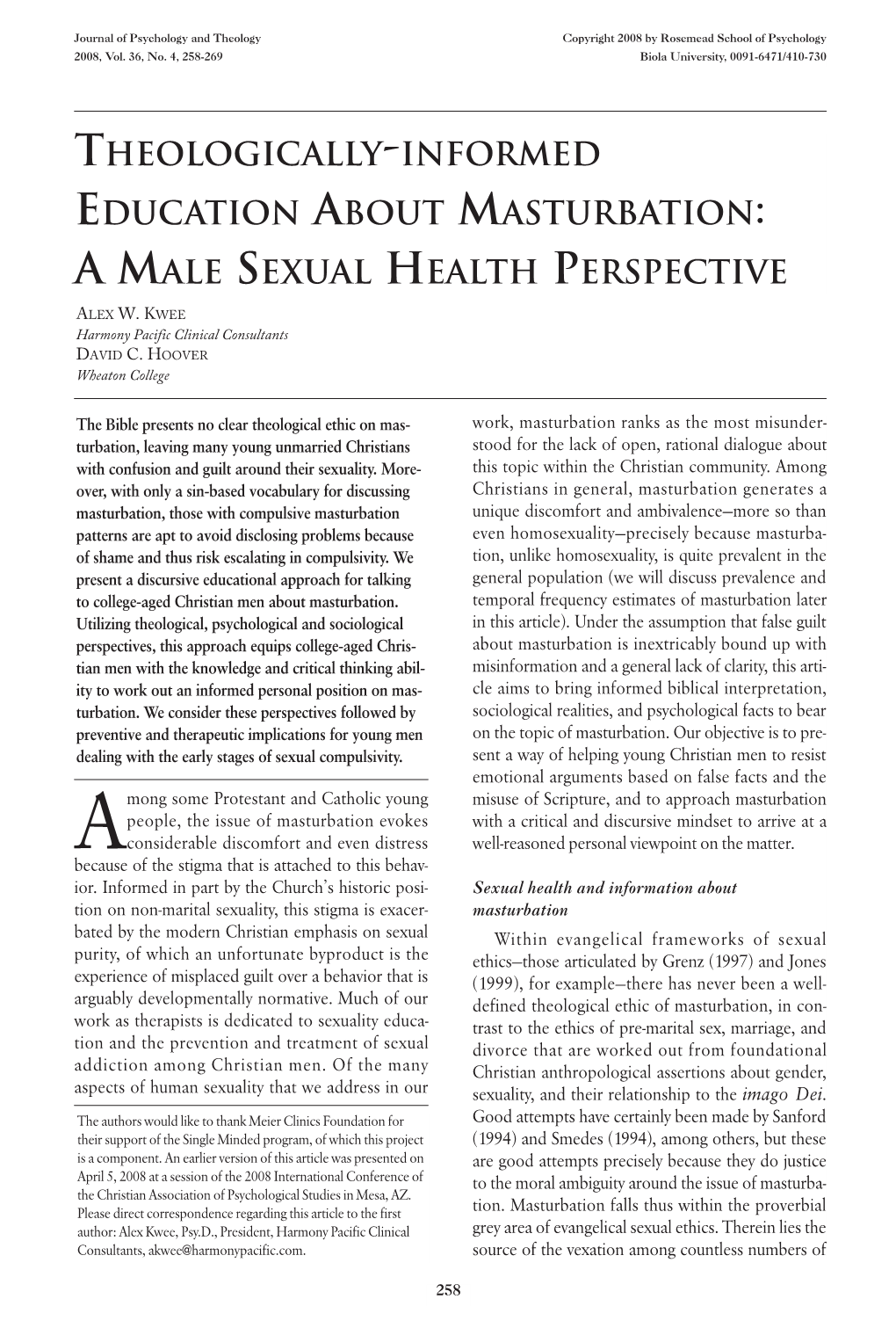 Theologically-Informed Education About Masturbation: a Male Sexual Health Perspective
