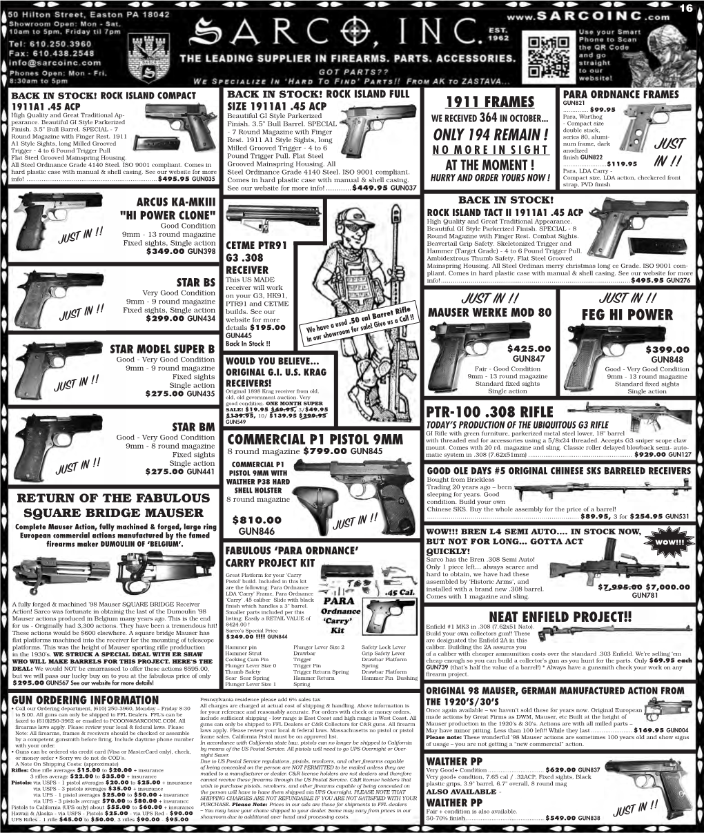 JUST in !! Fixed Sights, Single Action CETME PTR91 Beavertail Grip Safety