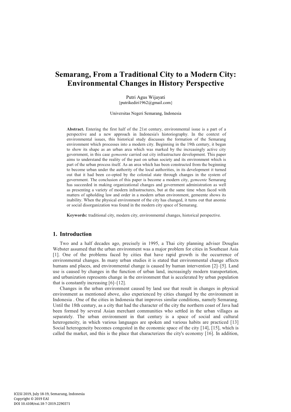 Semarang, from a Traditional City to a Modern City: Environmental Changes in History Perspective