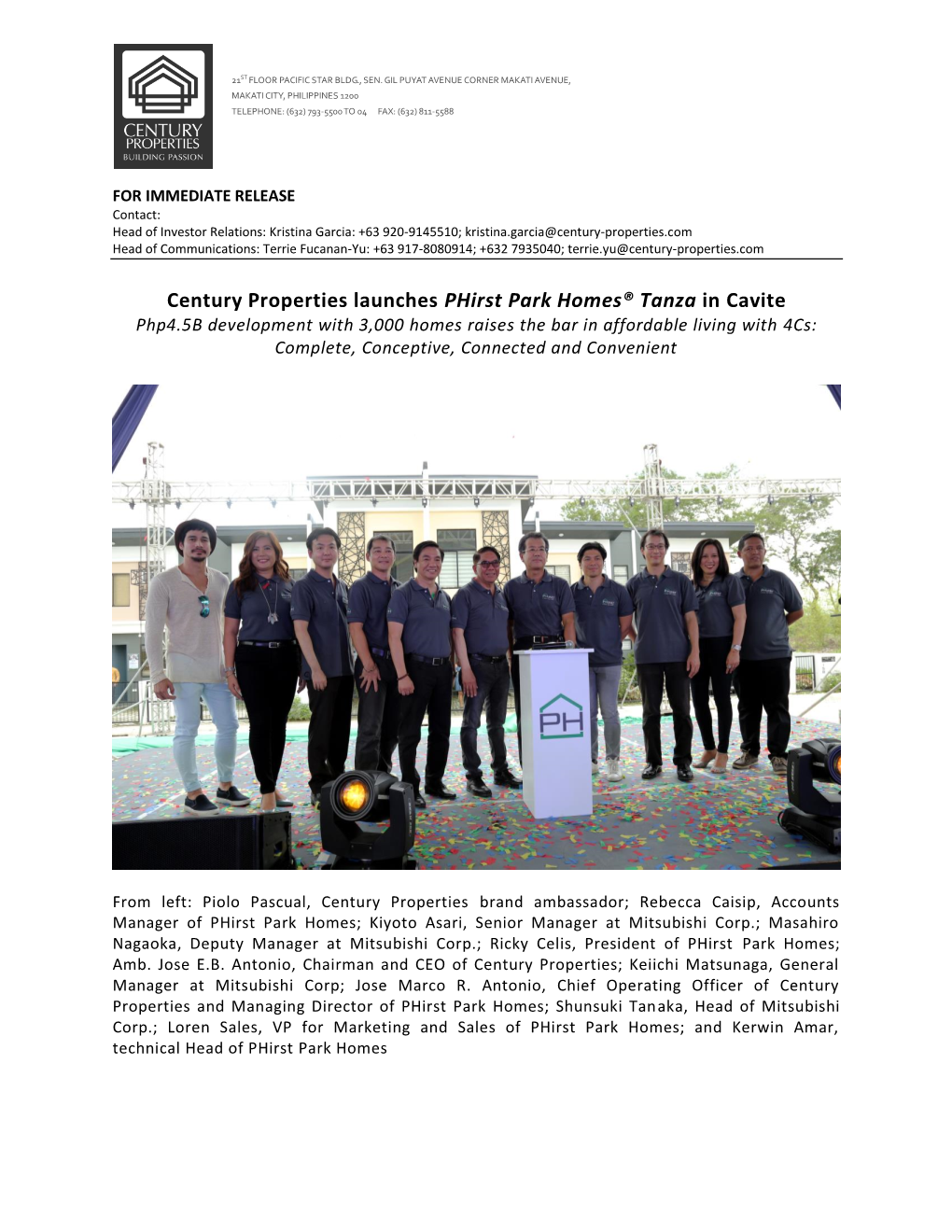 Century Properties Launches Phirst Park Homes® Tanza in Cavite