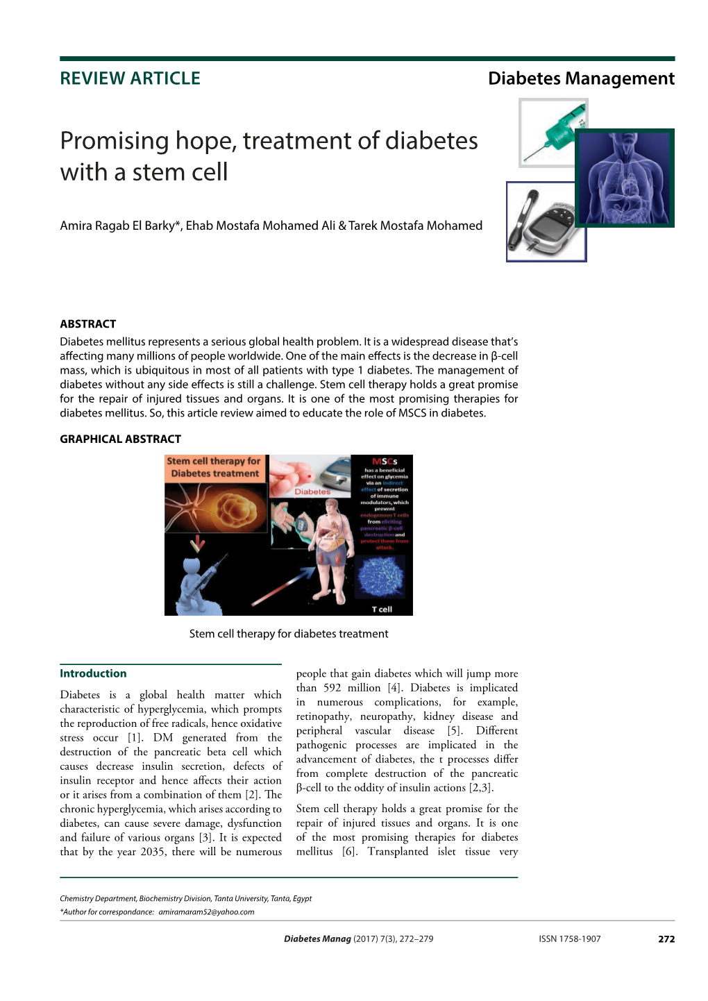 Promising Hope, Treatment of Diabetes with a Stem Cell