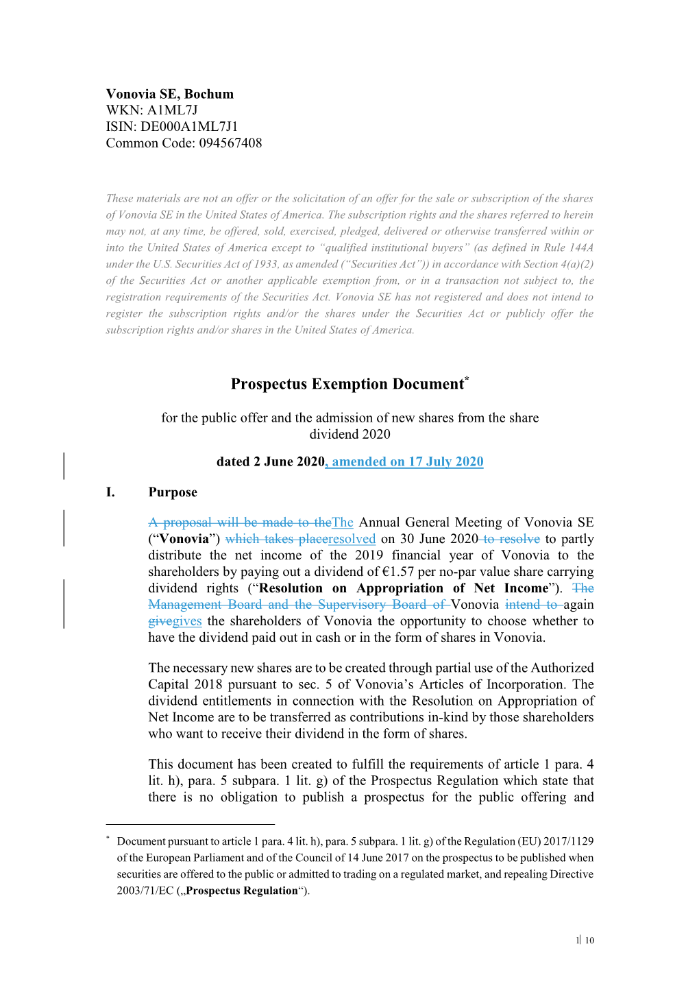 Prospectus Exemption Document*