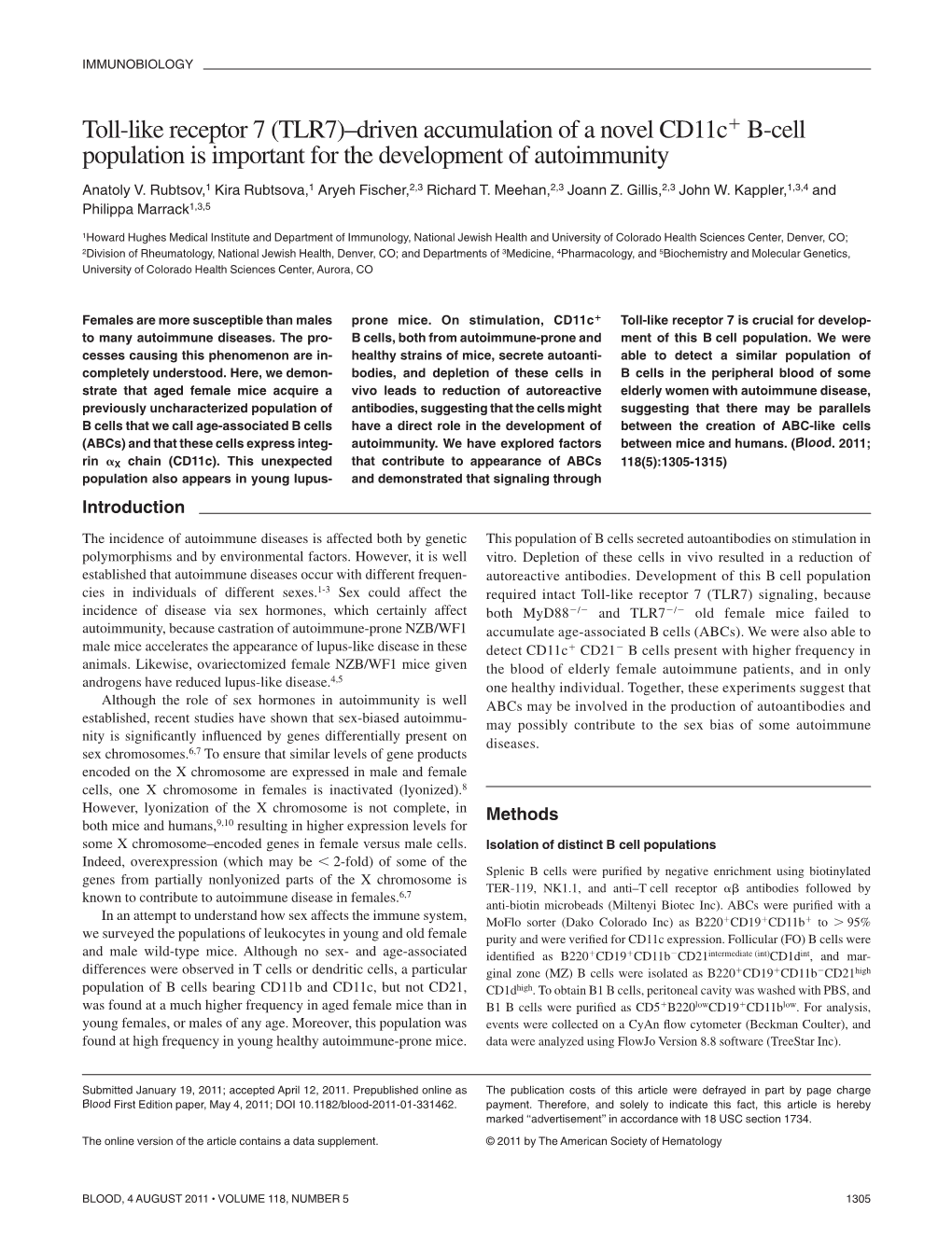 (TLR7)–Driven Accumulation of a Novel Cd11c B-Cell Population Is