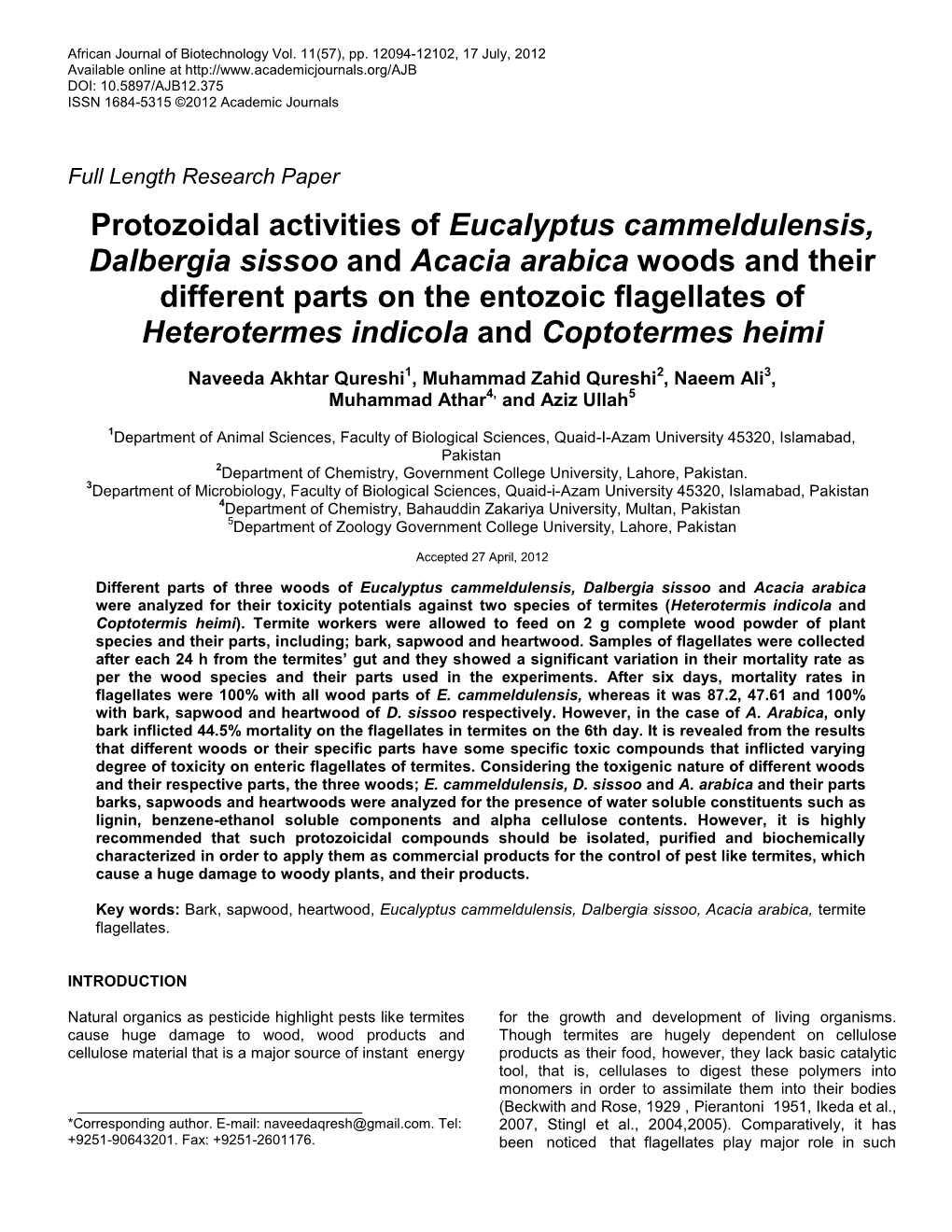 Comparative Resistivity of Bark, Sapwood and Heartwood of Three