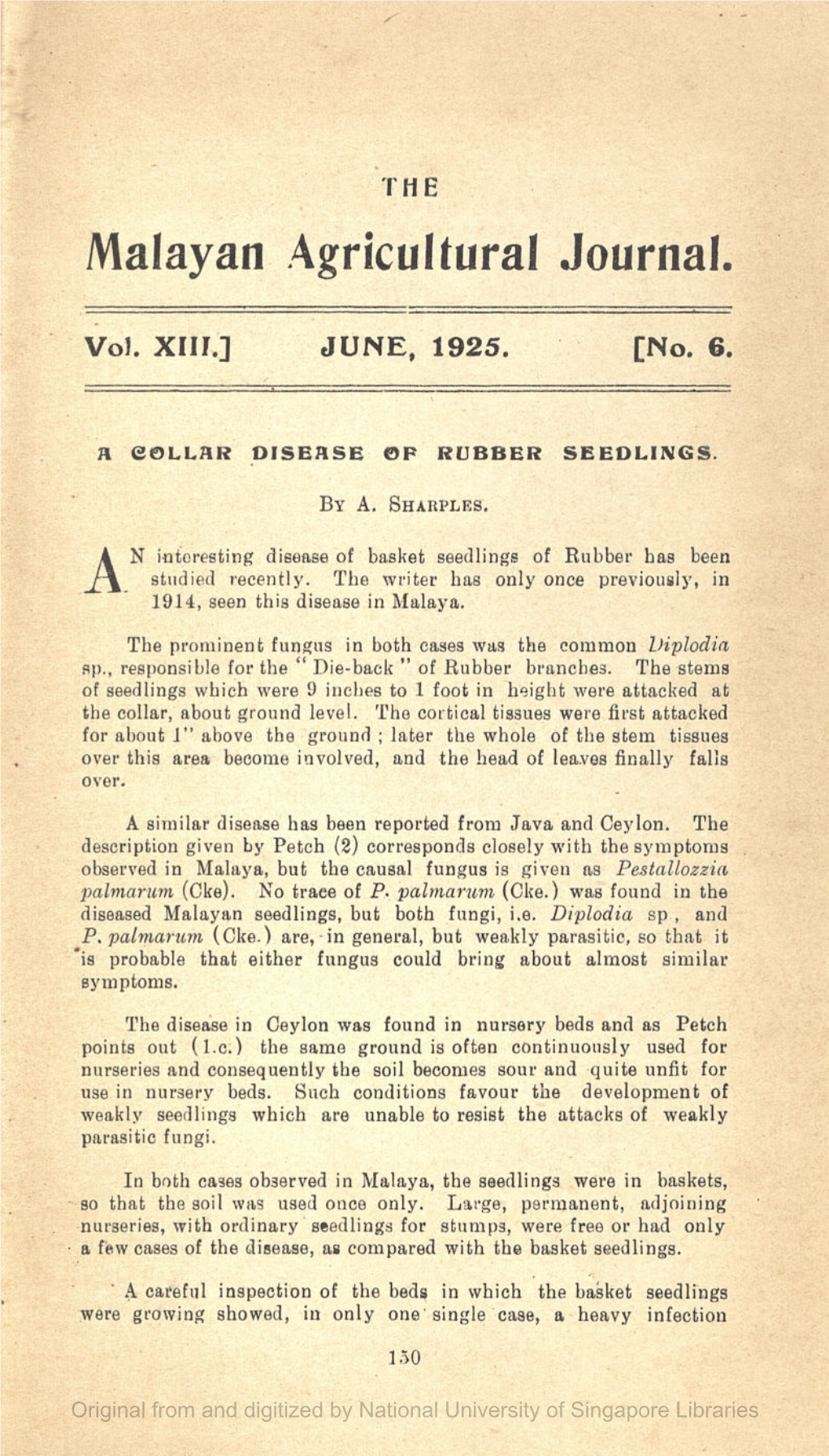 Malayan Agricultural Journal, Vol.13, No.6