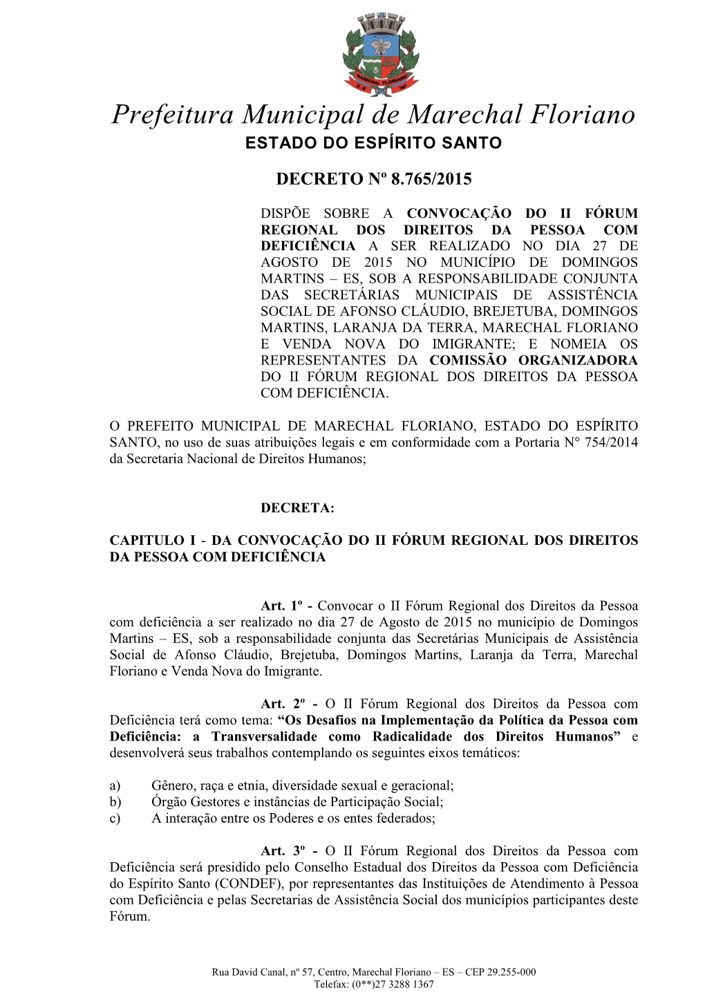 Prefeitura Municipal De Marechal Floriano ESTADO DO ESPÍRITO SANTO