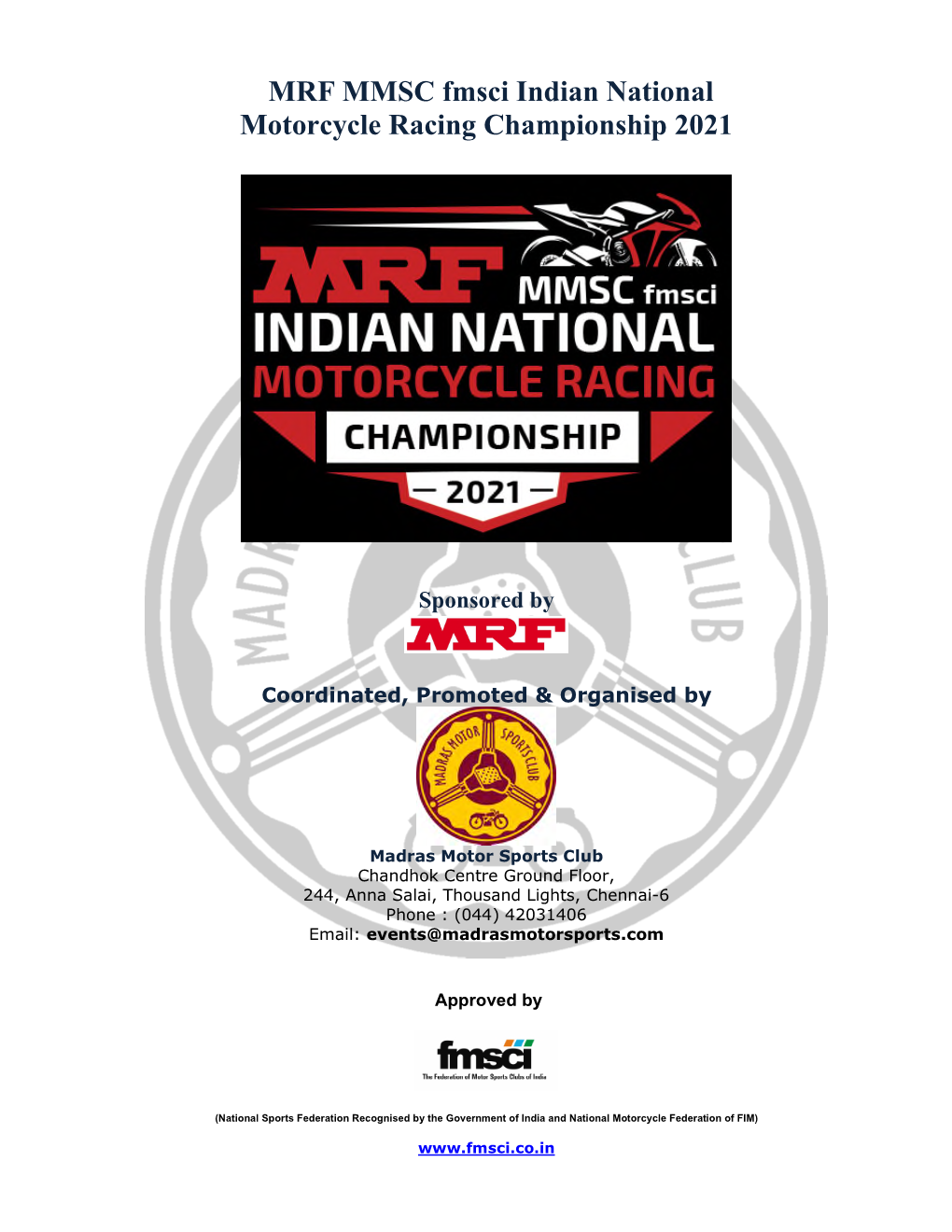 MRF MMSC Fmsci Indian National Motorcycle Racing Championship 2021
