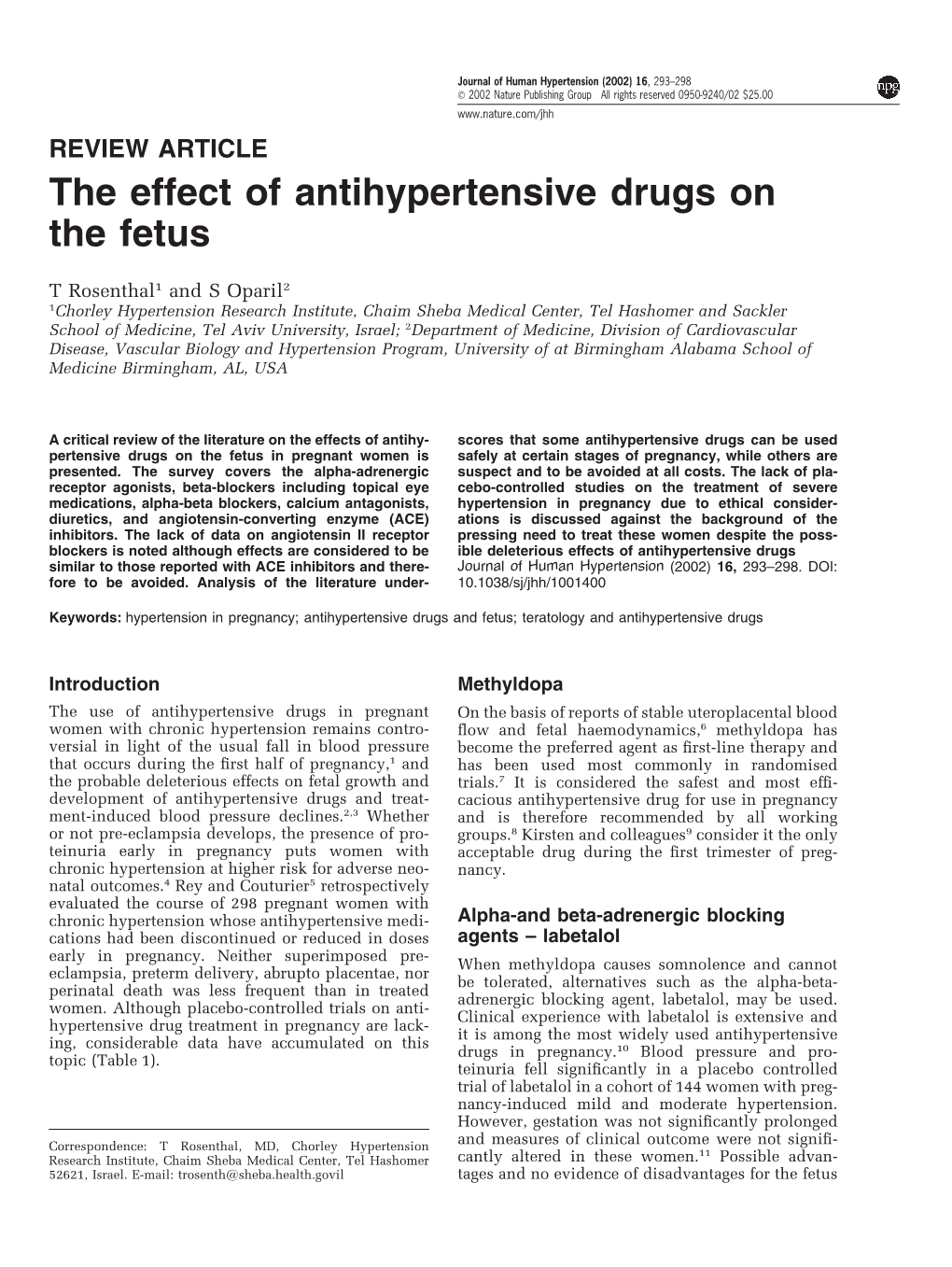 The Effect of Antihypertensive Drugs on the Fetus