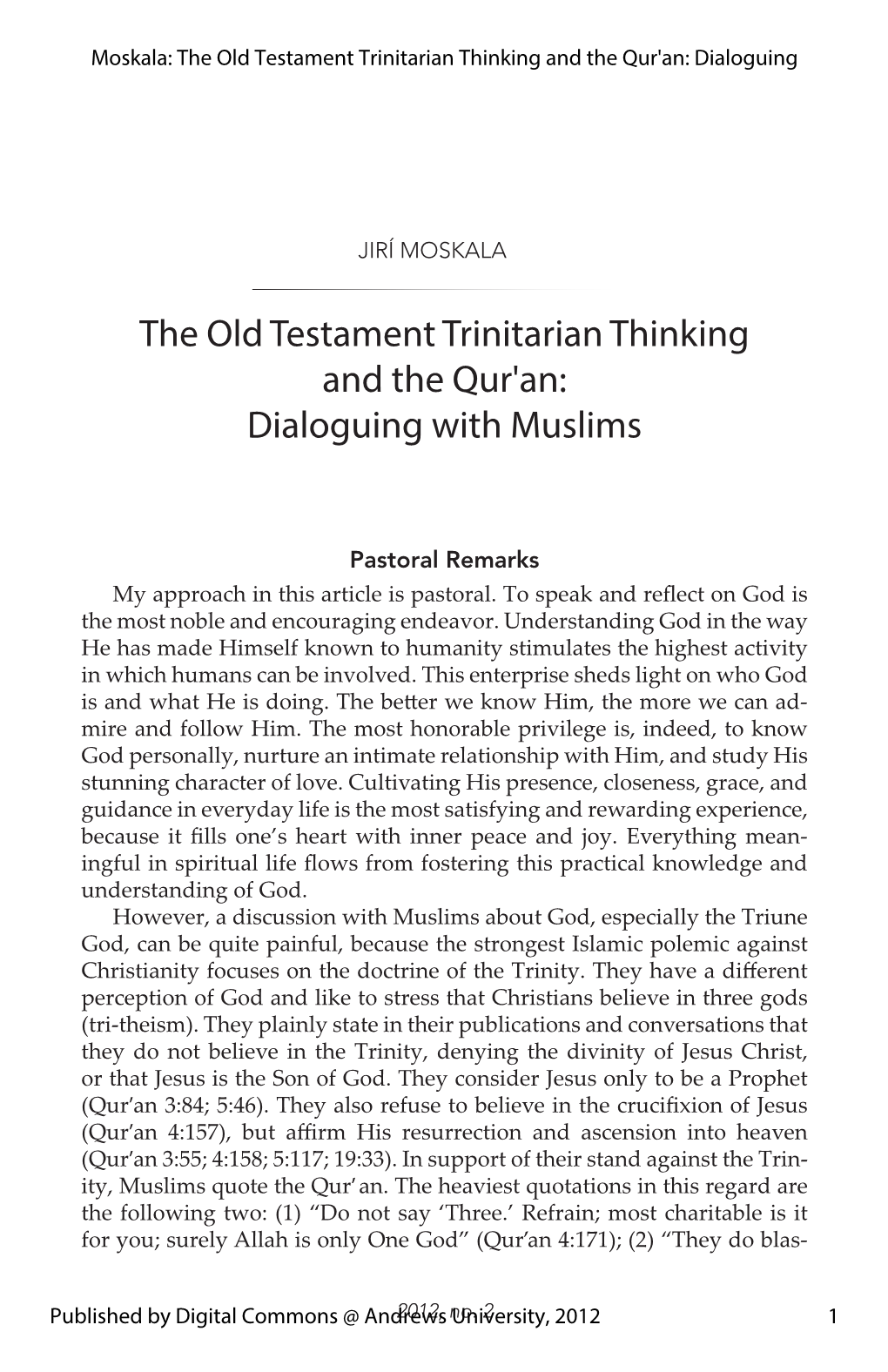 The Old Testament Trinitarian Thinking and the Qur'an: Dialoguing