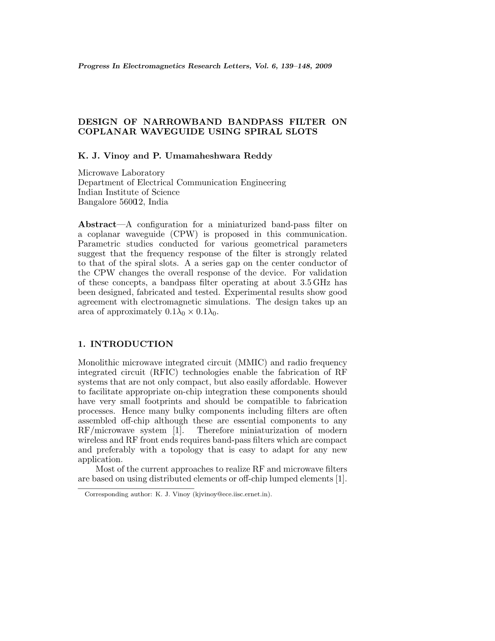 Design of Narrowband Bandpass Filter on Coplanar Waveguide Using Spiral Slots