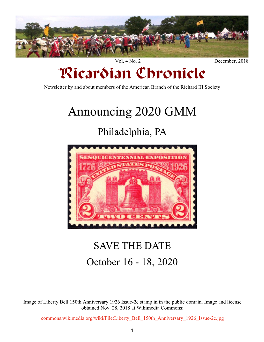 Ricardian Chronicle Newsletter by and About Members of the American Branch of the Richard III Society