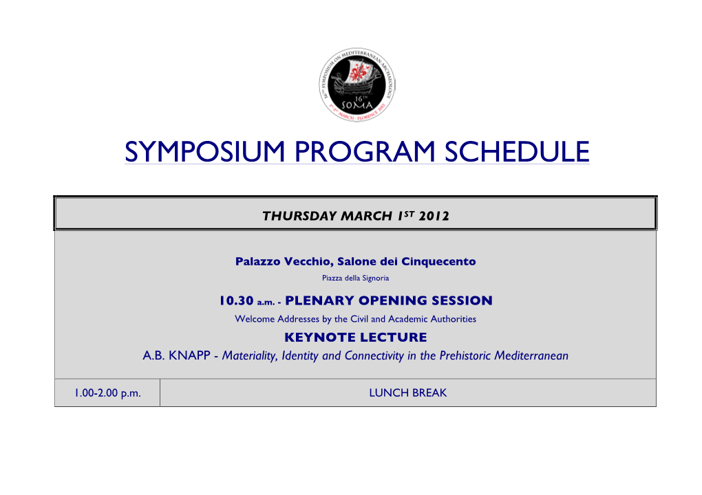 Symposium Program Schedule