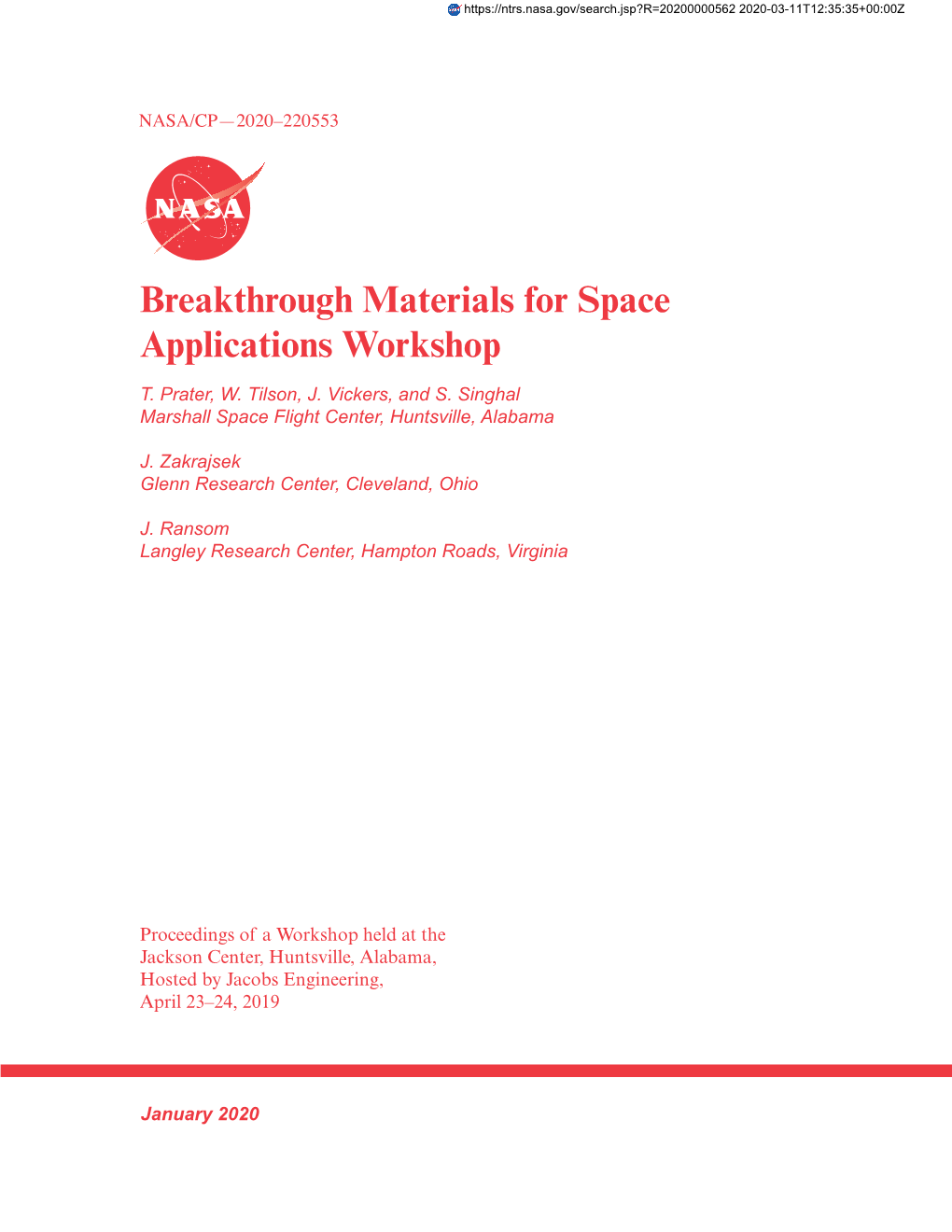 Breakthrough Materials for Space Applications Workshop