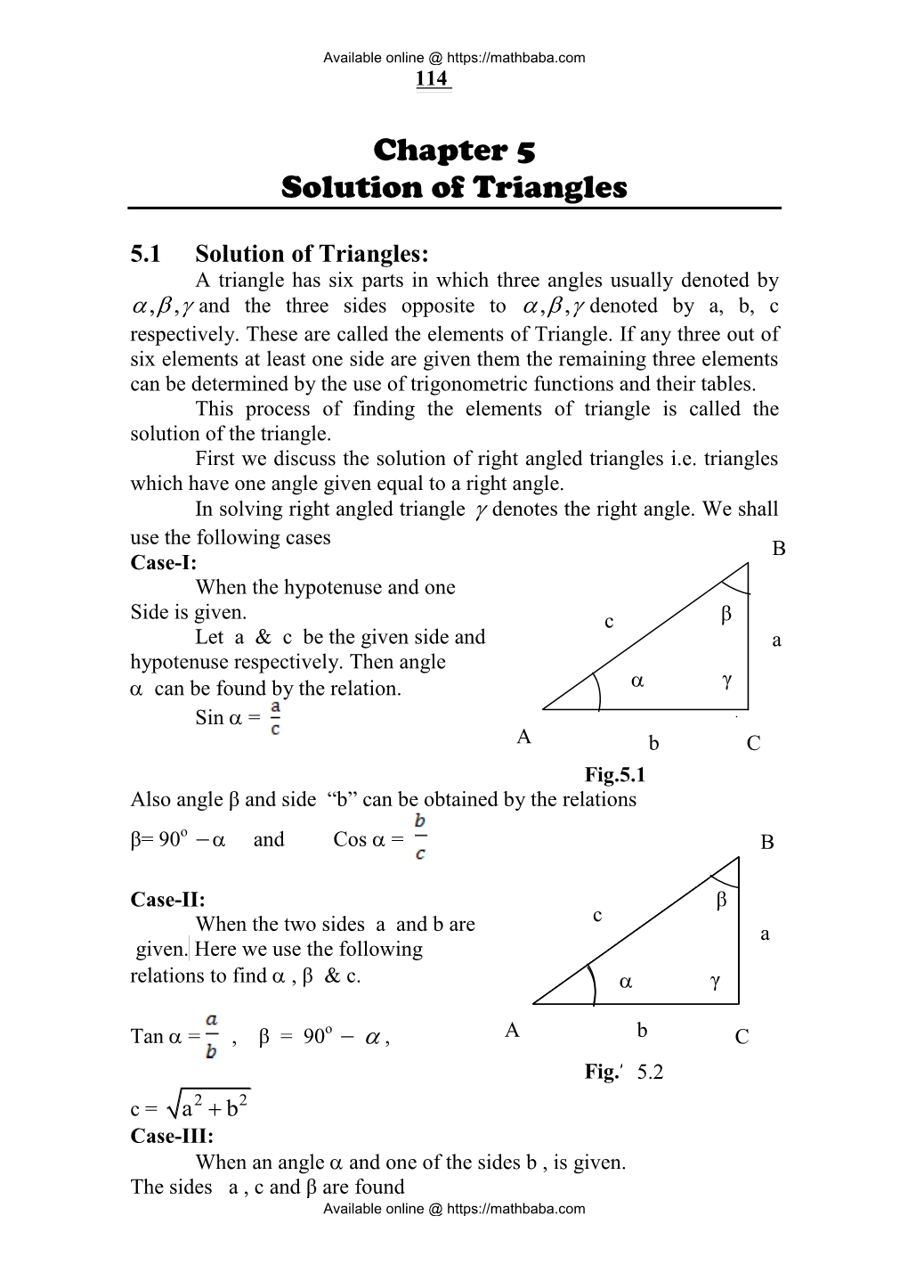 Chapter 5 Solution of Triangles