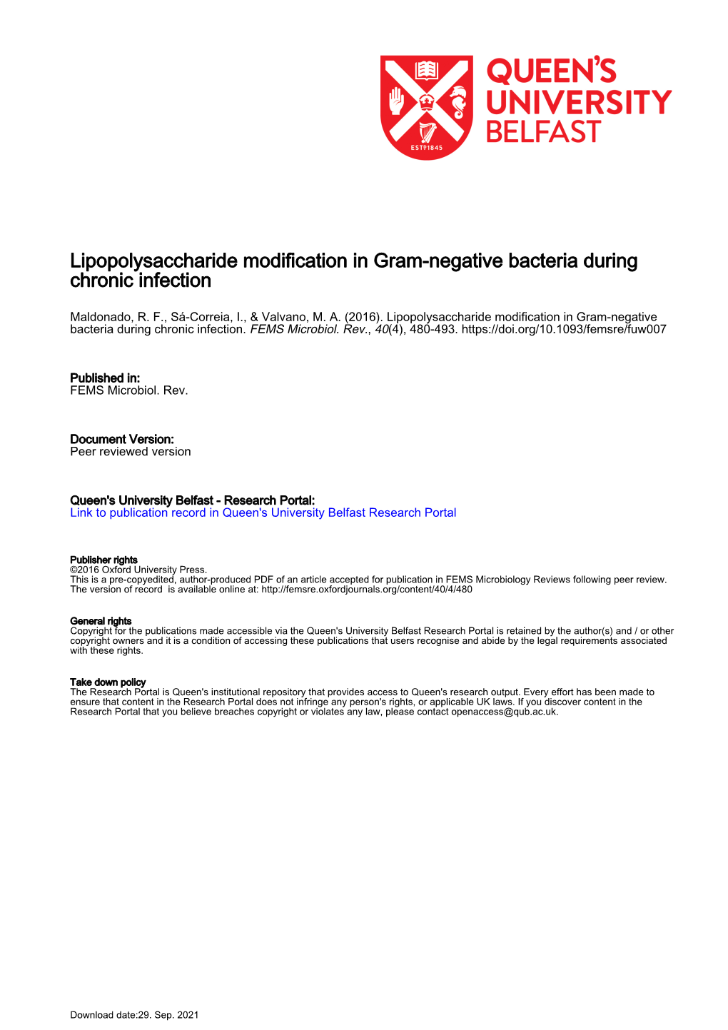 Lipopolysaccharide Modification in Gram-Negative Bacteria During Chronic Infection