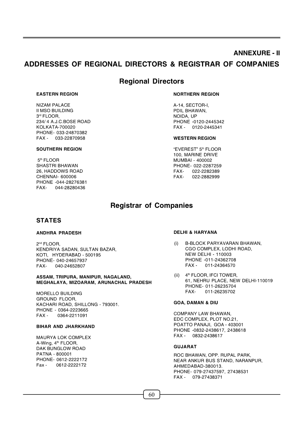 Addresses of Regional Directors & Registrar of Companies
